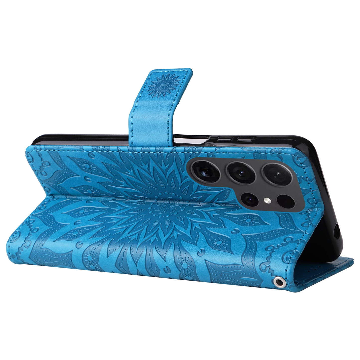 KT Imprinting Flower Series-1 For Samsung Galaxy S24 Ultra Case PU Leather Phone Wallet Cover - Blue