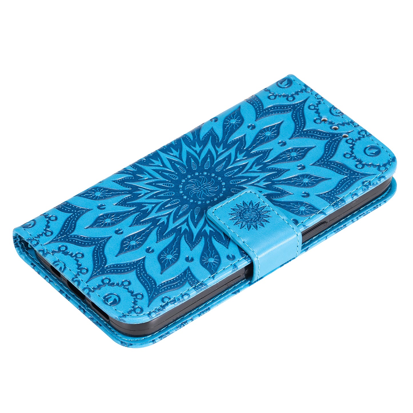 KT Imprinting Flower Series-1 For Samsung Galaxy S24 Ultra Case PU Leather Phone Wallet Cover - Blue