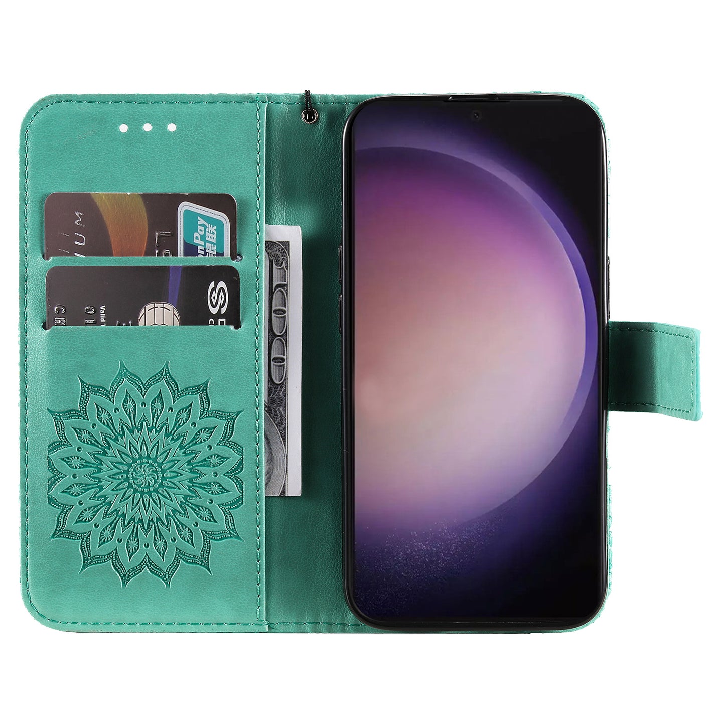 KT Imprinting Flower Series-1 For Samsung Galaxy S24 Ultra Case PU Leather Phone Wallet Cover - Green