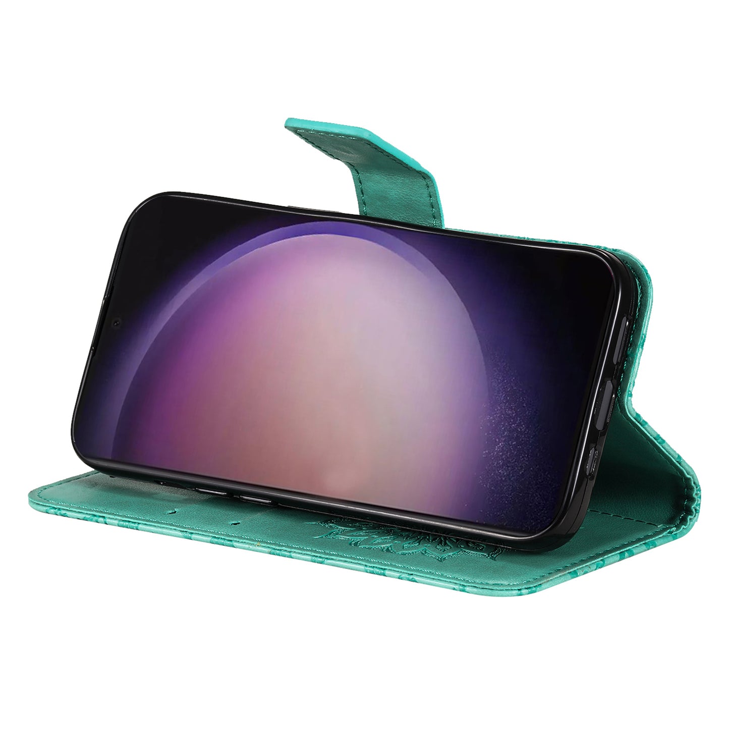 KT Imprinting Flower Series-1 For Samsung Galaxy S24 Ultra Case PU Leather Phone Wallet Cover - Green