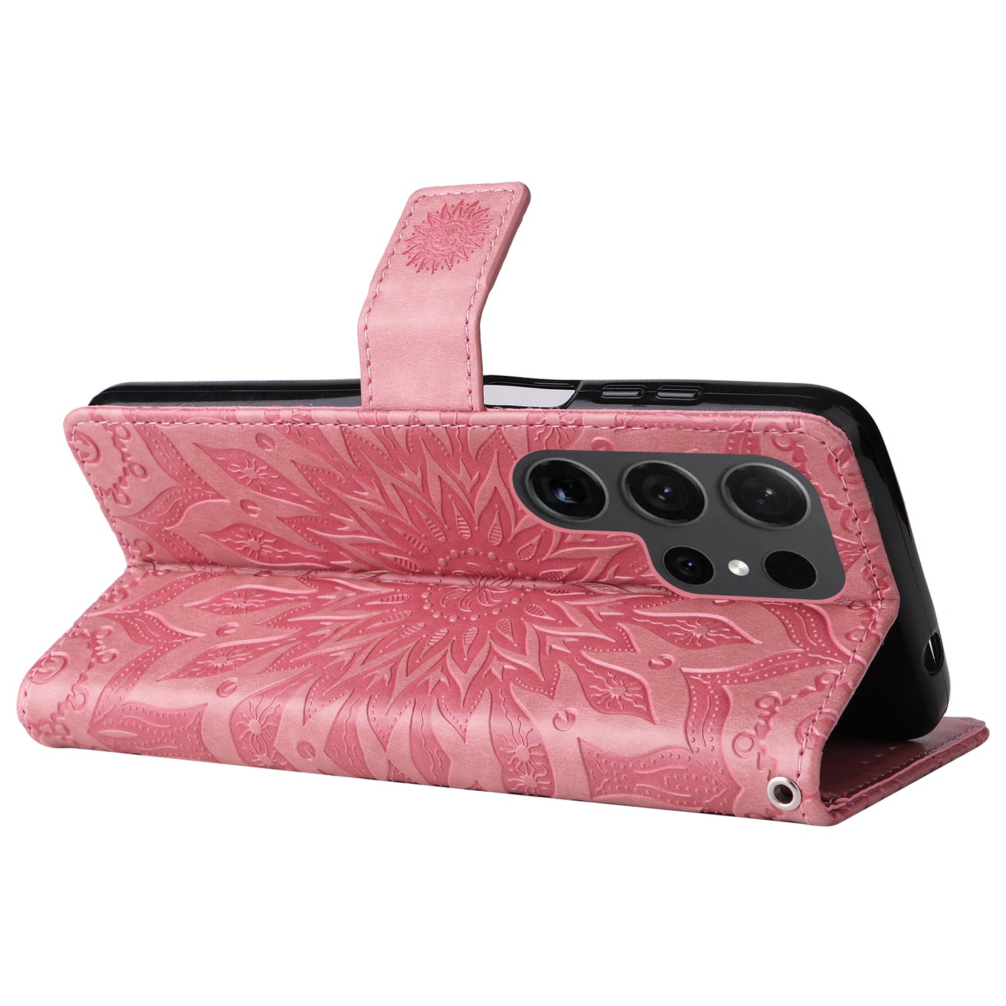 KT Imprinting Flower Series-1 For Samsung Galaxy S24 Ultra Case PU Leather Phone Wallet Cover - Pink