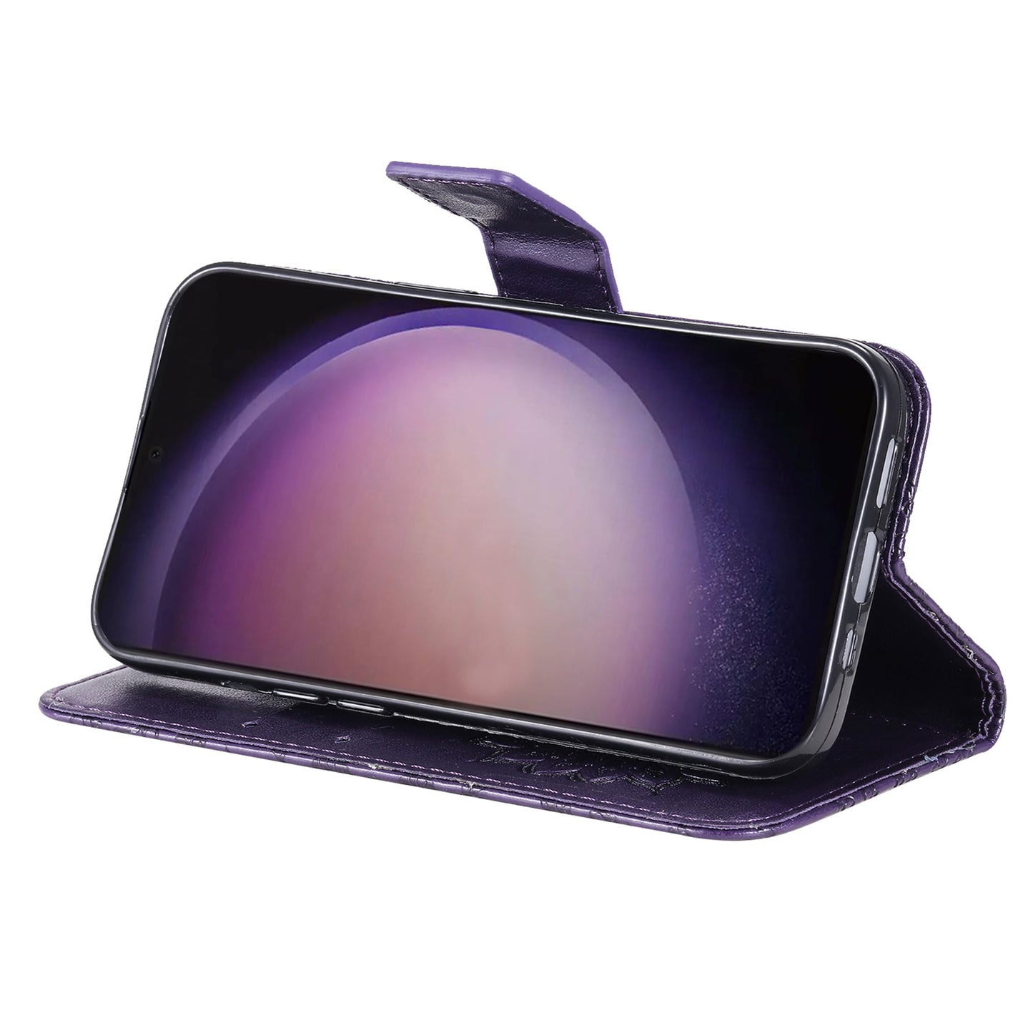 KT Imprinting Flower Series-1 For Samsung Galaxy S24 Ultra Case PU Leather Phone Wallet Cover - Purple