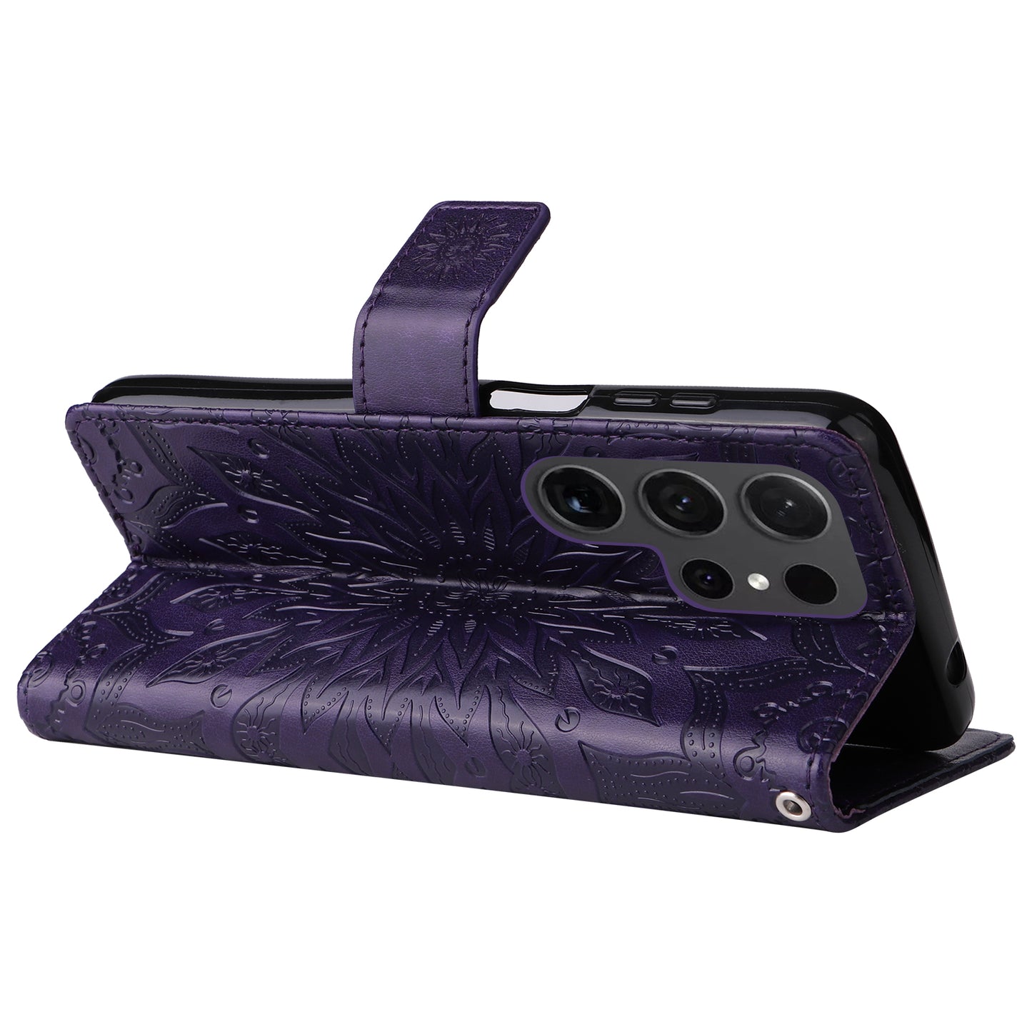 KT Imprinting Flower Series-1 For Samsung Galaxy S24 Ultra Case PU Leather Phone Wallet Cover - Purple