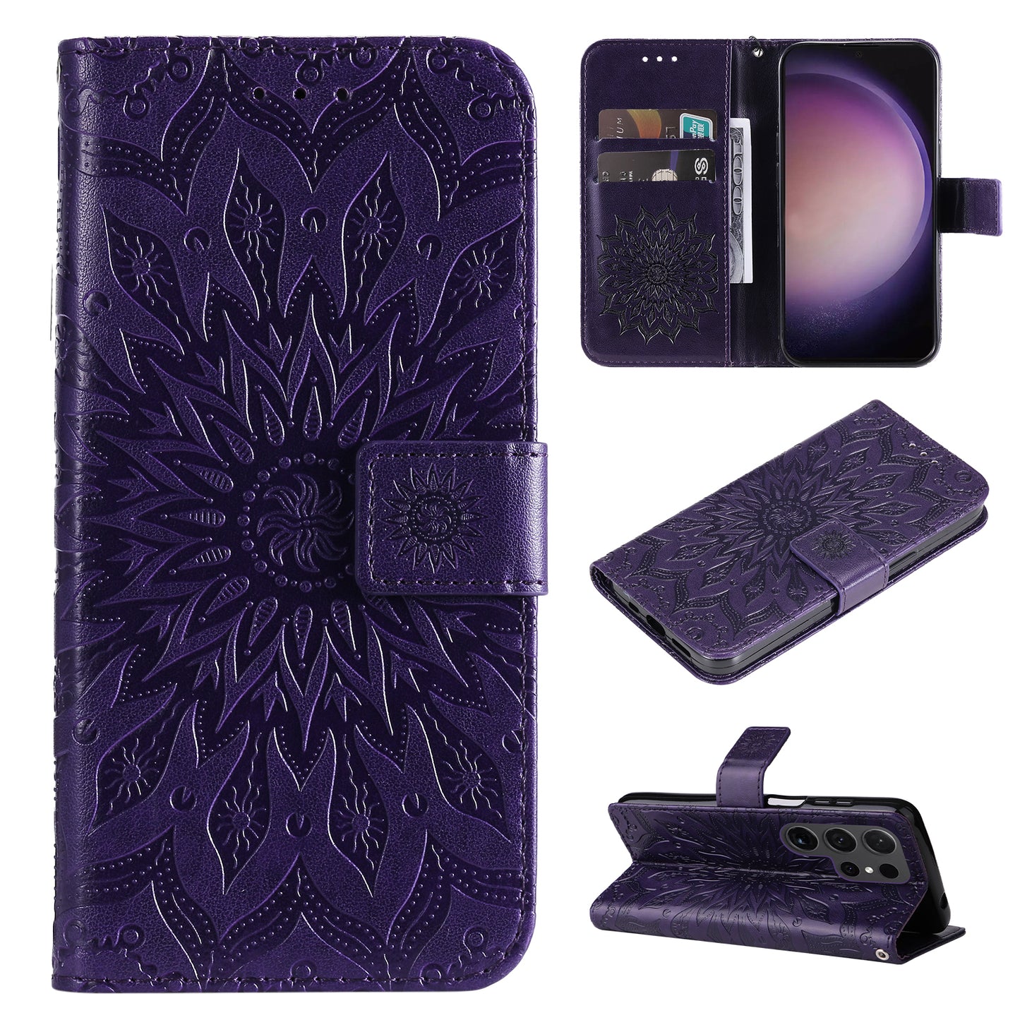 KT Imprinting Flower Series-1 For Samsung Galaxy S24 Ultra Case PU Leather Phone Wallet Cover - Purple