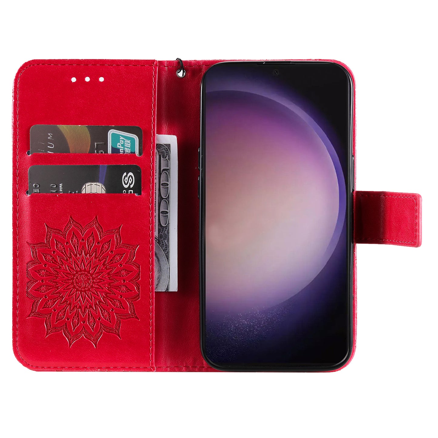 KT Imprinting Flower Series-1 For Samsung Galaxy S24 Ultra Case PU Leather Phone Wallet Cover - Red
