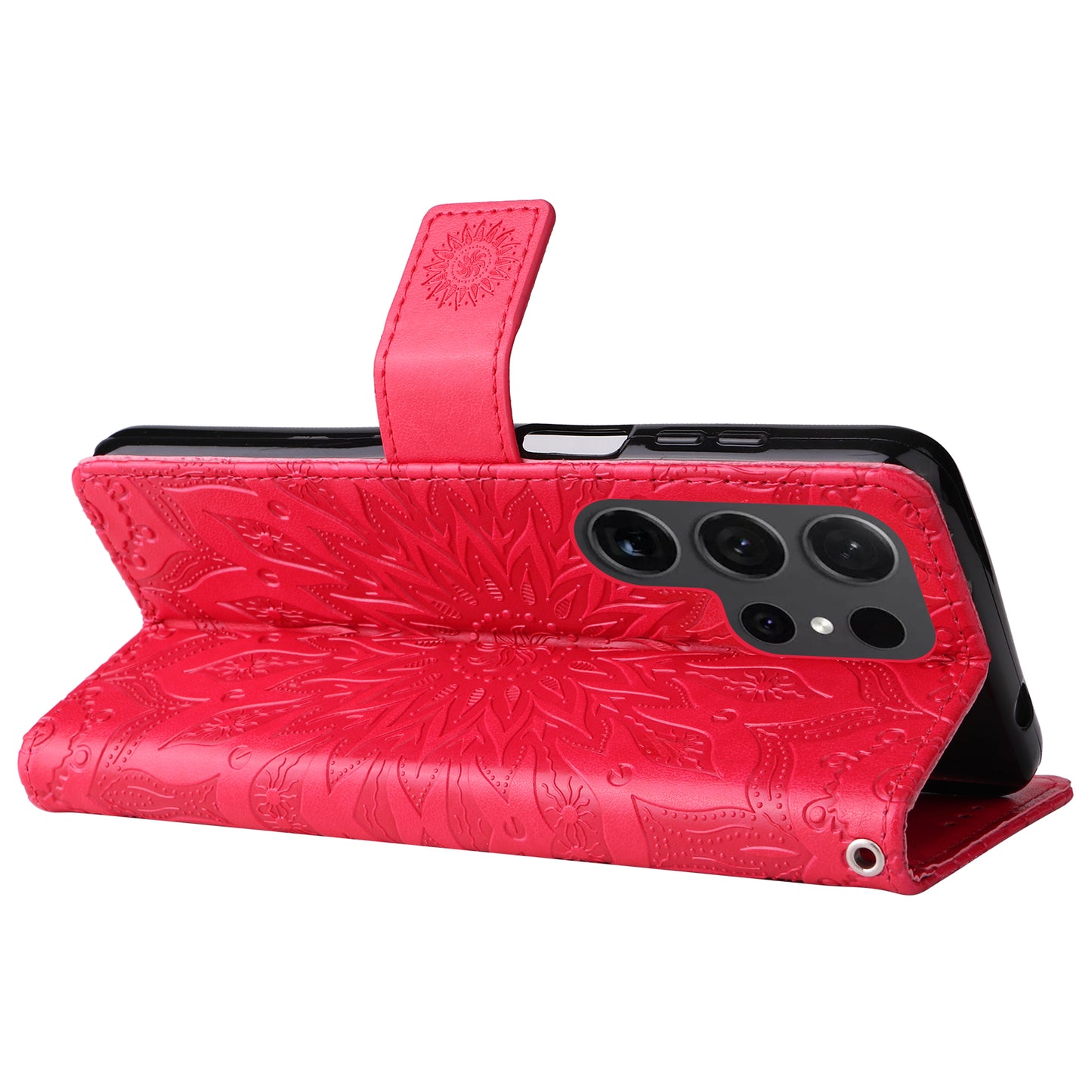 KT Imprinting Flower Series-1 For Samsung Galaxy S24 Ultra Case PU Leather Phone Wallet Cover - Red
