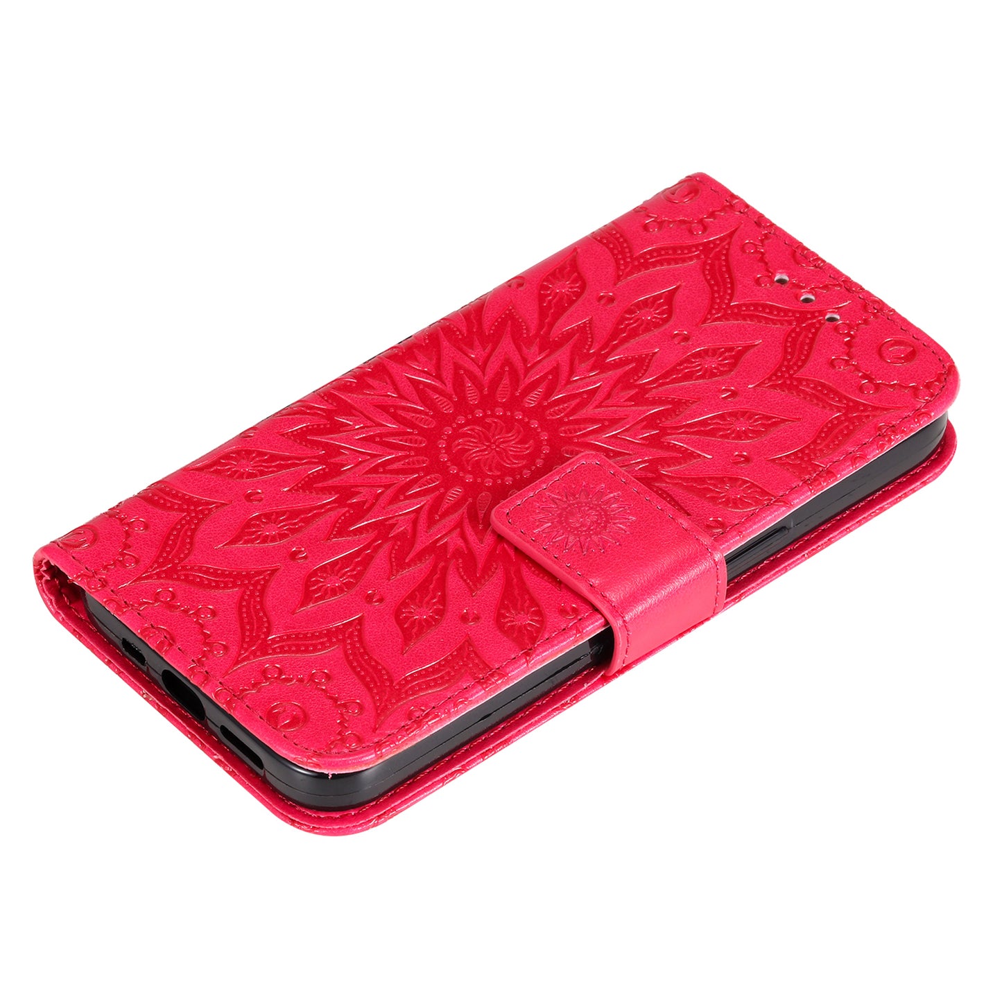 KT Imprinting Flower Series-1 For Samsung Galaxy S24 Ultra Case PU Leather Phone Wallet Cover - Red
