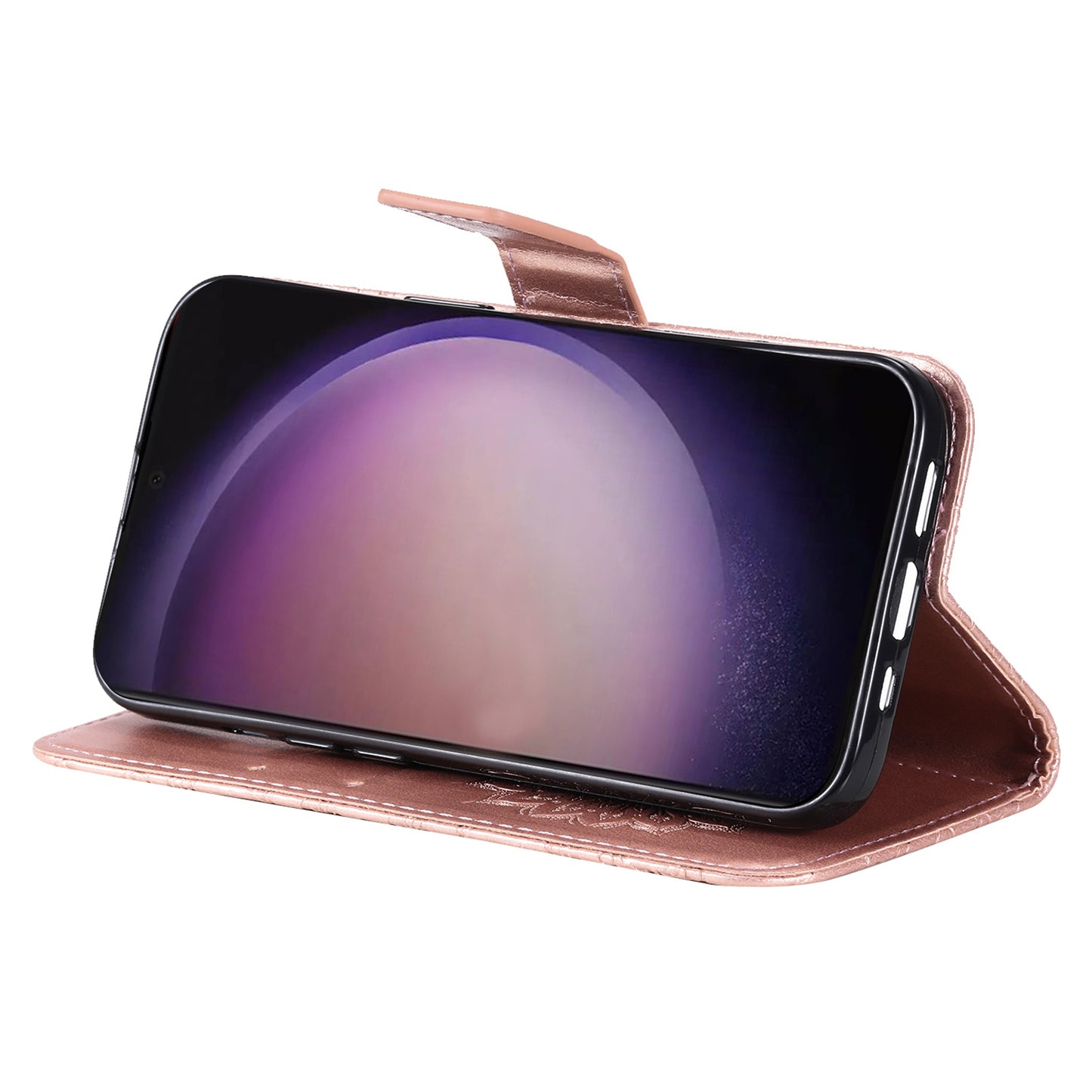 KT Imprinting Flower Series-1 For Samsung Galaxy S24 Ultra Case PU Leather Phone Wallet Cover - Rose Gold