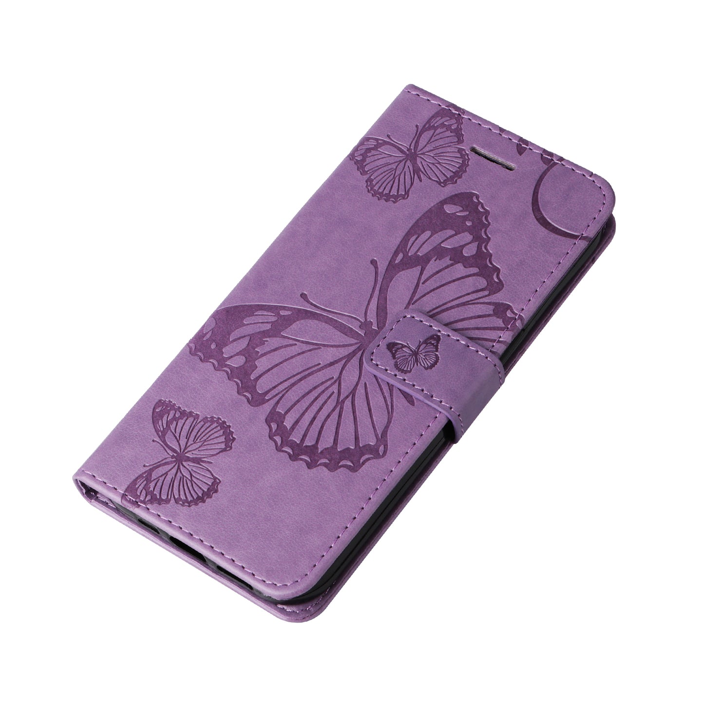KT Imprinting Flower Series-2 For Samsung Galaxy S24+ Case Butterfly Imprint Leather Phone Cover - Purple