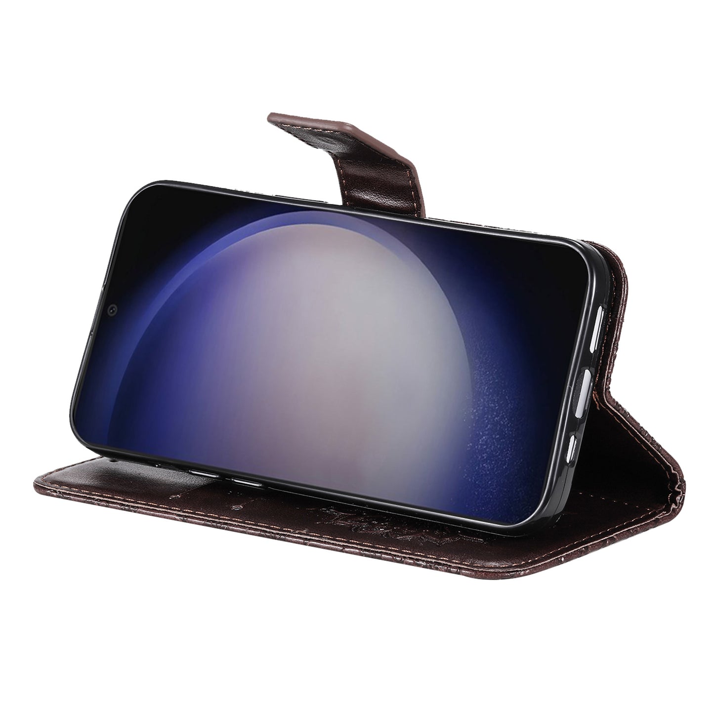 KT Imprinting Flower Series-1 For Samsung Galaxy S24+ Case Imprinted Leather Wallet Phone Cover - Brown