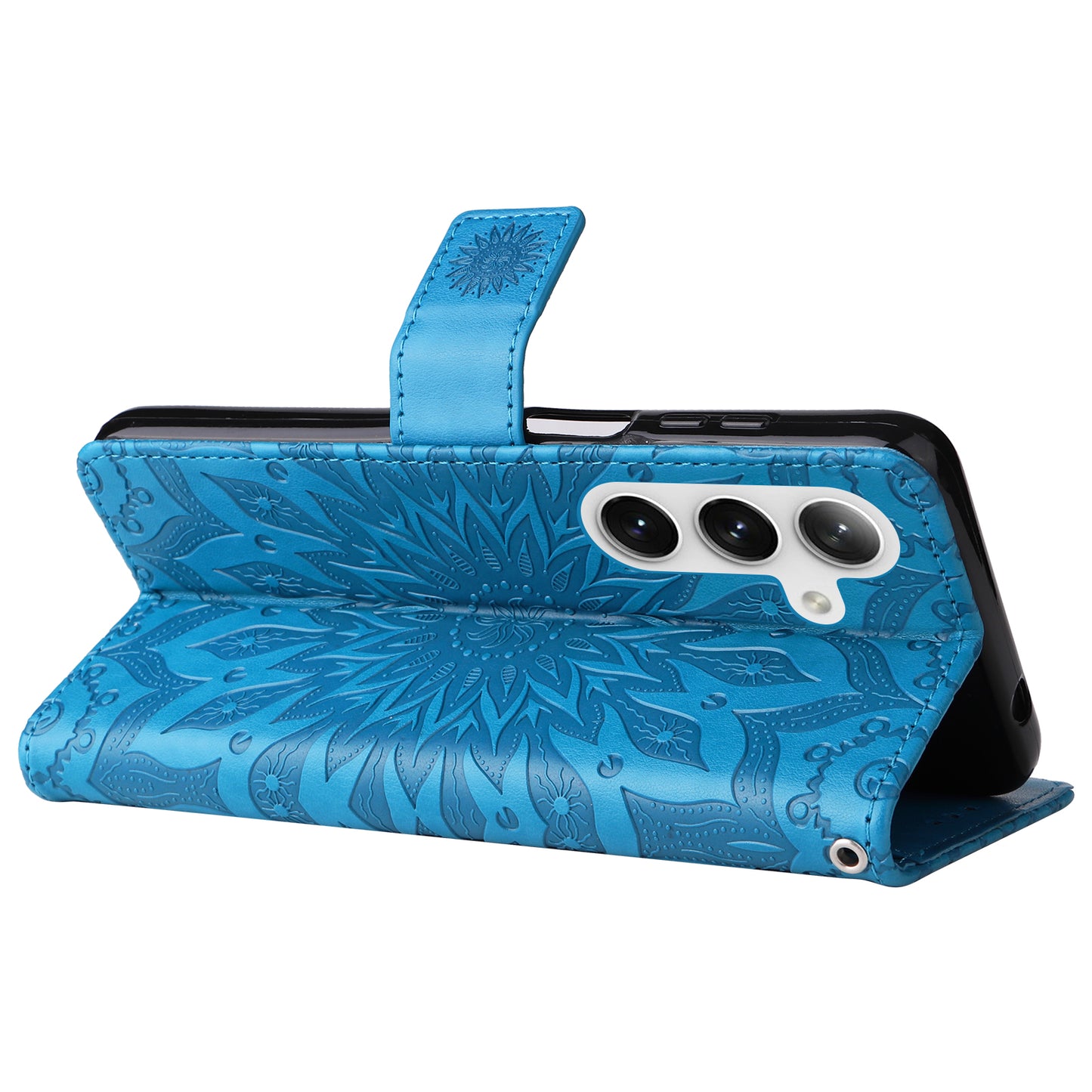 KT Imprinting Flower Series-1 For Samsung Galaxy S24+ Case Imprinted Leather Wallet Phone Cover - Blue