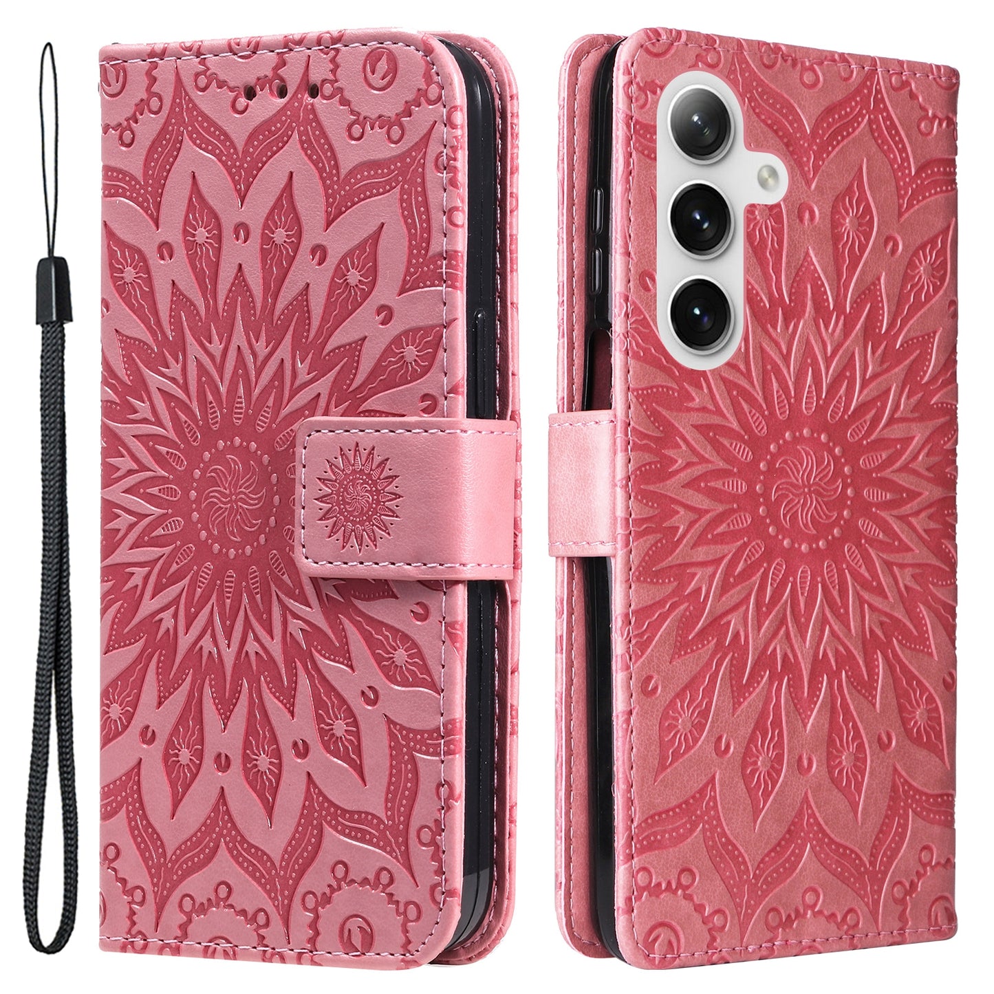 KT Imprinting Flower Series-1 For Samsung Galaxy S24+ Case Imprinted Leather Wallet Phone Cover - Pink