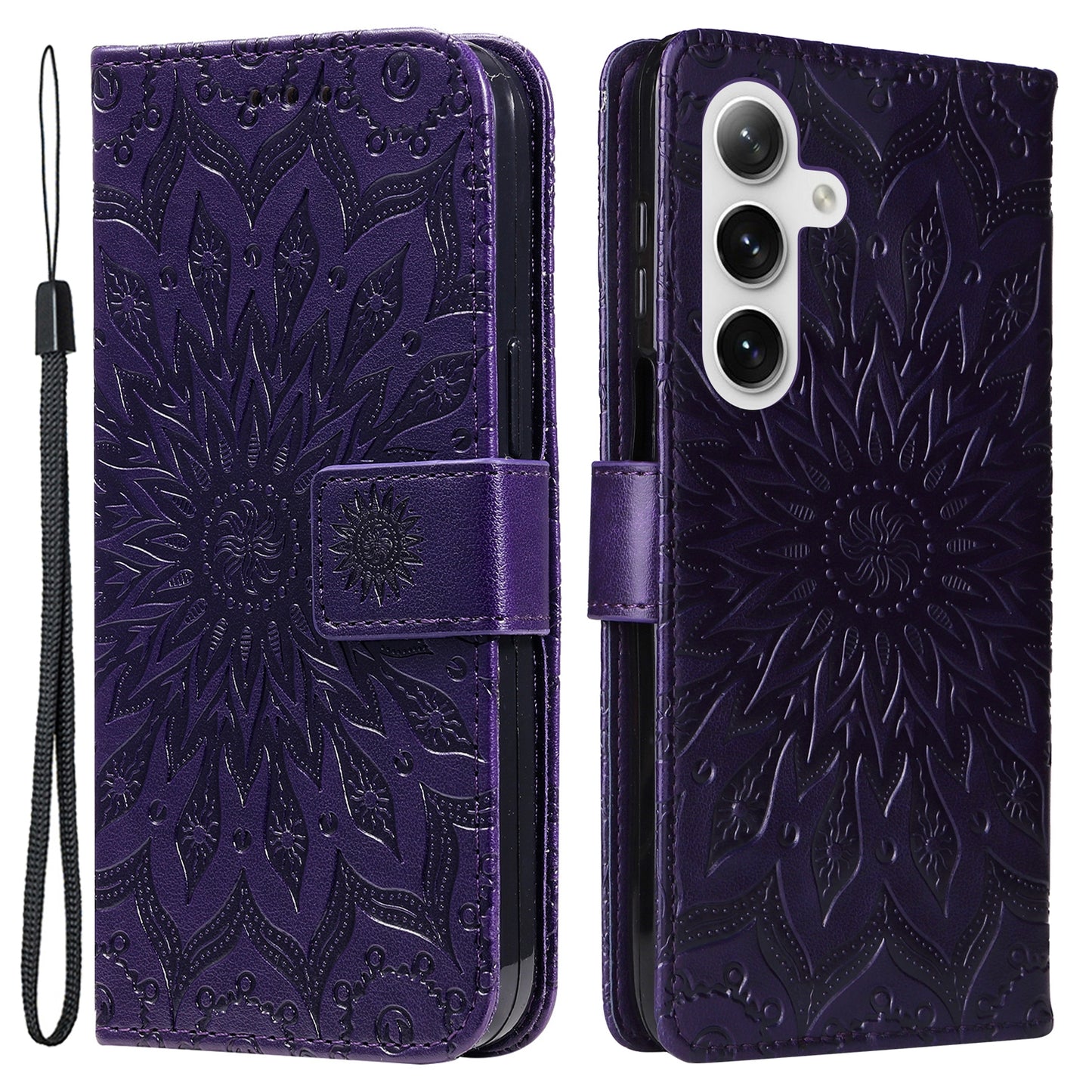 KT Imprinting Flower Series-1 For Samsung Galaxy S24+ Case Imprinted Leather Wallet Phone Cover - Purple