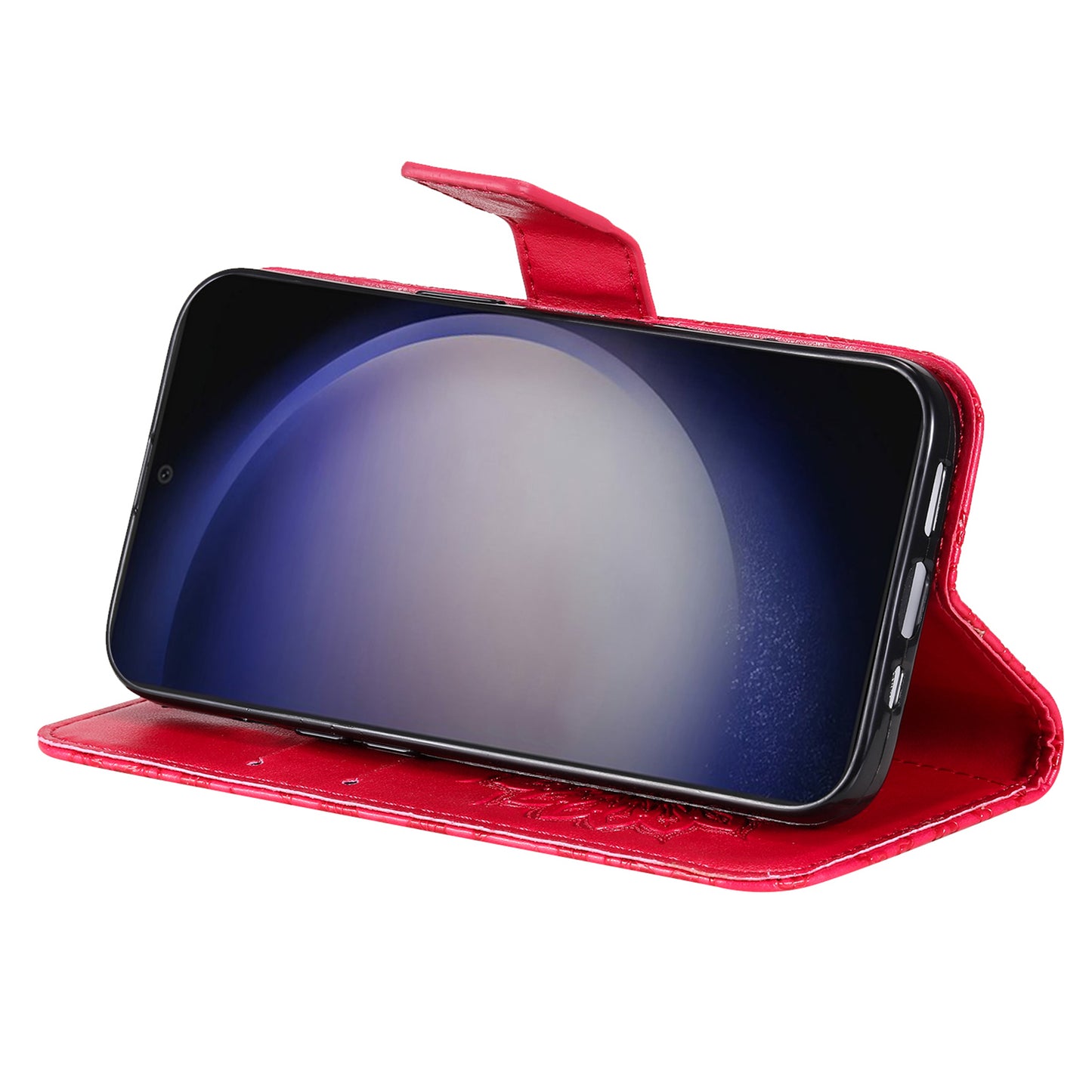KT Imprinting Flower Series-1 For Samsung Galaxy S24+ Case Imprinted Leather Wallet Phone Cover - Red