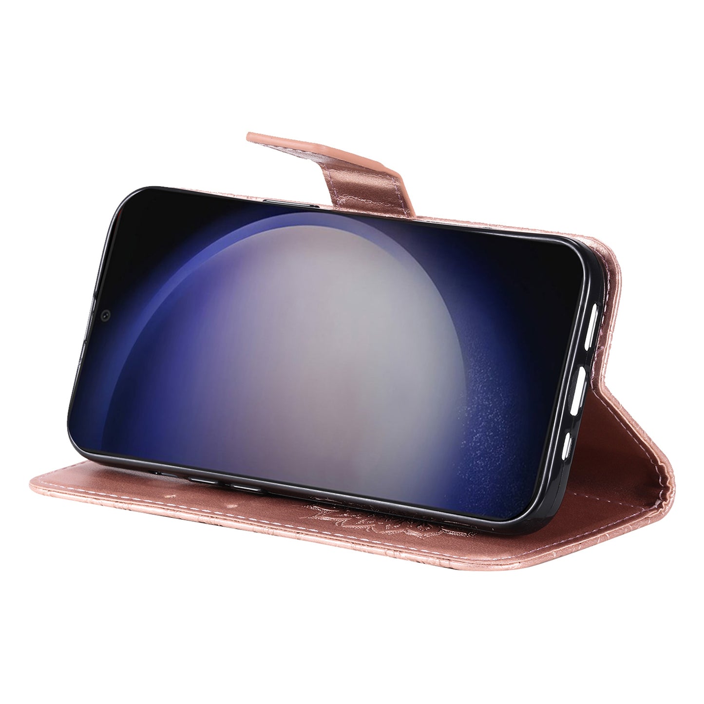 KT Imprinting Flower Series-1 For Samsung Galaxy S24+ Case Imprinted Leather Wallet Phone Cover - Rose Gold