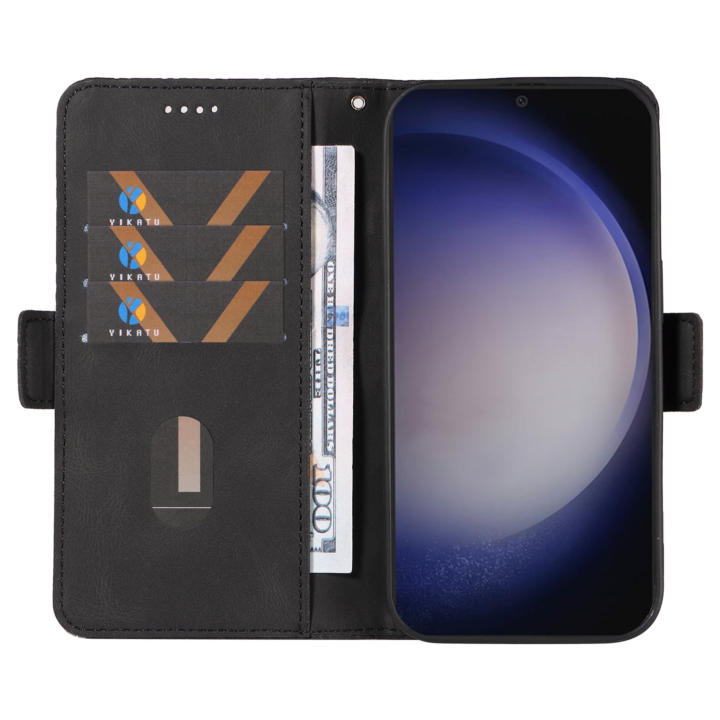 For Samsung Galaxy S24+ Case Rhombus Imprinted Leather Wallet Phone Cover - Black