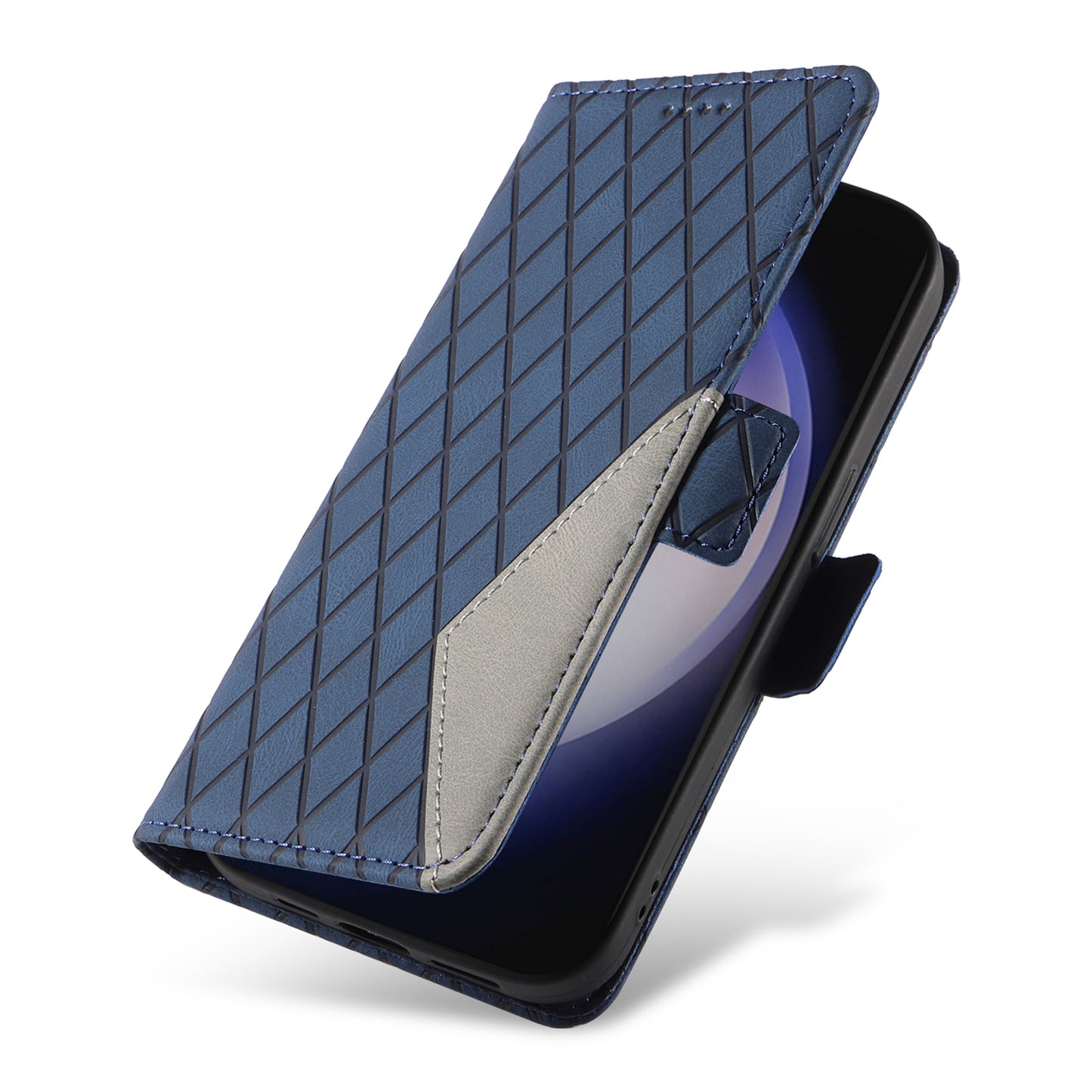 For Samsung Galaxy S24+ Case Rhombus Imprinted Leather Wallet Phone Cover - Blue