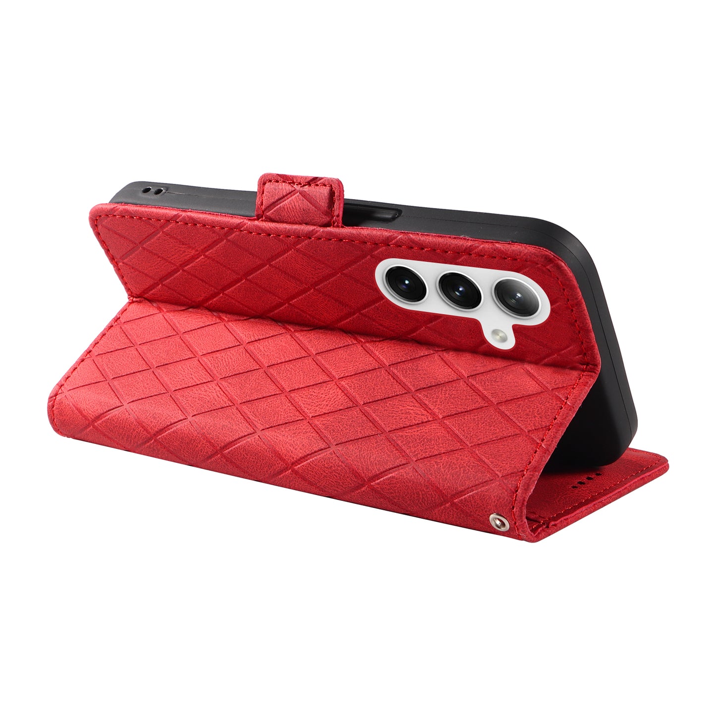 For Samsung Galaxy S24+ Case Rhombus Imprinted Leather Wallet Phone Cover - Red