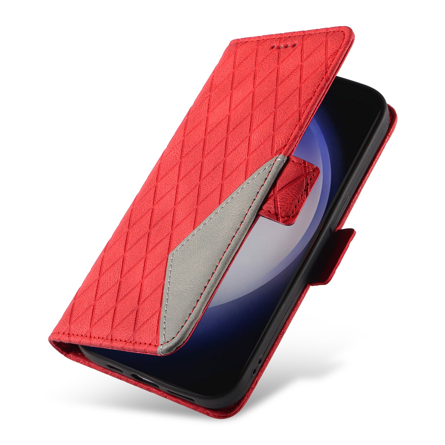 For Samsung Galaxy S24+ Case Rhombus Imprinted Leather Wallet Phone Cover - Red