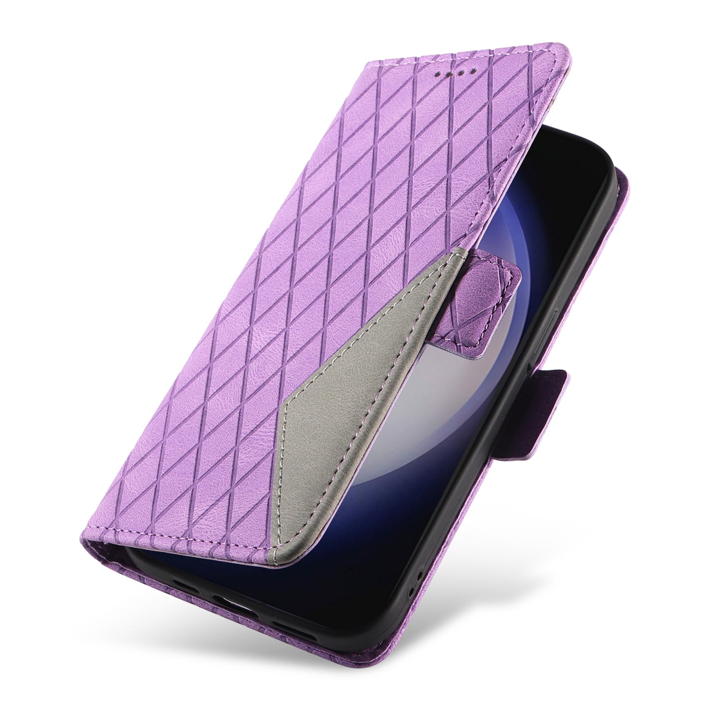 For Samsung Galaxy S24+ Case Rhombus Imprinted Leather Wallet Phone Cover - Light Purple