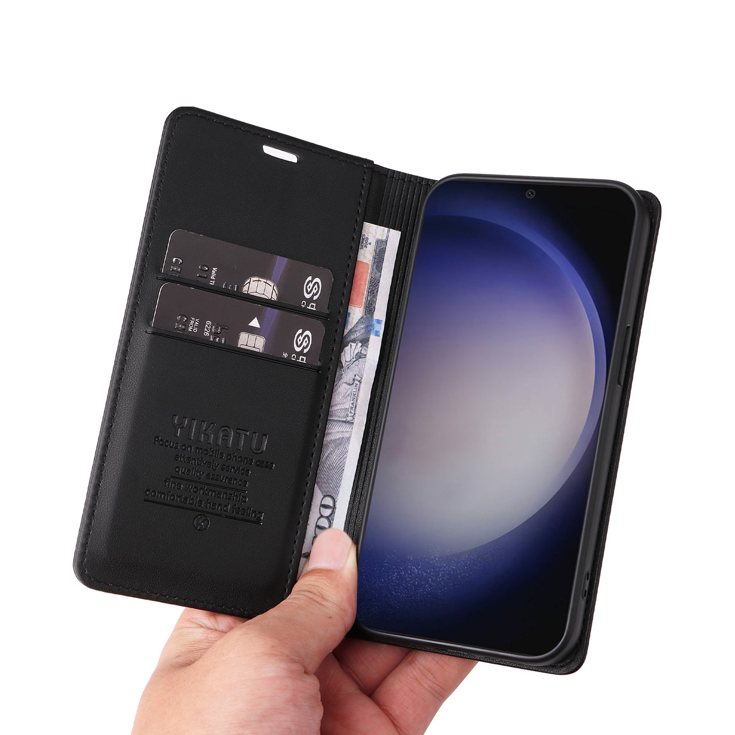 YIKATU YK-001 For Samsung Galaxy S24+ Case Magnetic Auto Closing Leather Phone Cover - Black