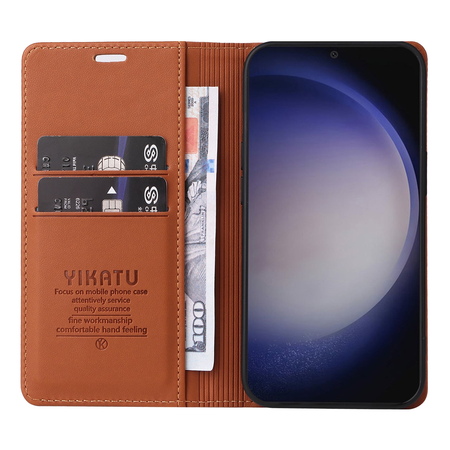 YIKATU YK-001 For Samsung Galaxy S24+ Case Magnetic Auto Closing Leather Phone Cover - Brown