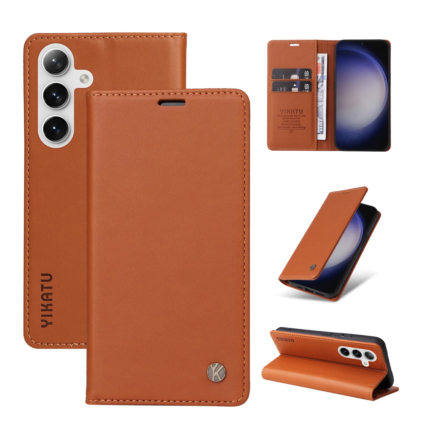 YIKATU YK-001 For Samsung Galaxy S24+ Case Magnetic Auto Closing Leather Phone Cover - Brown
