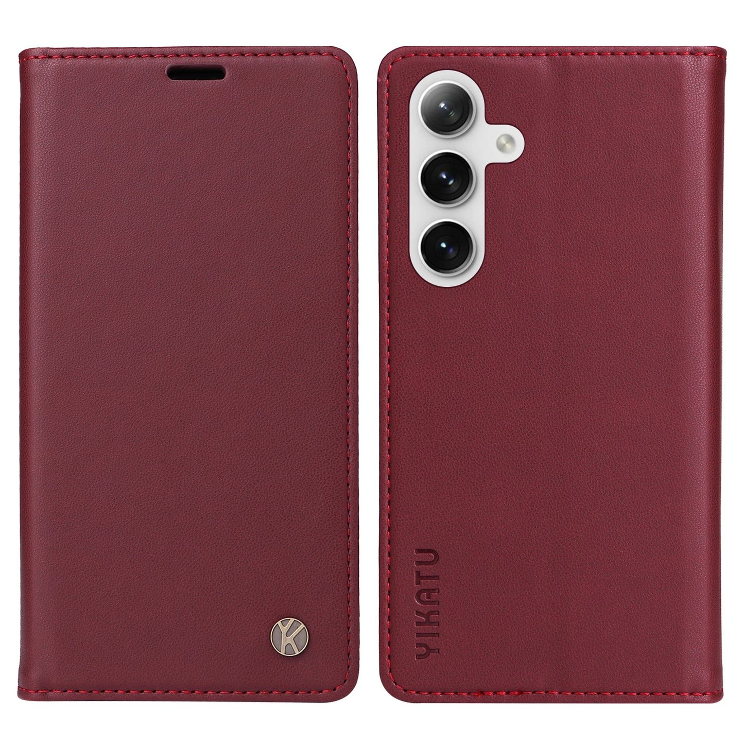 YIKATU YK-001 For Samsung Galaxy S24+ Case Magnetic Auto Closing Leather Phone Cover - Wine Red