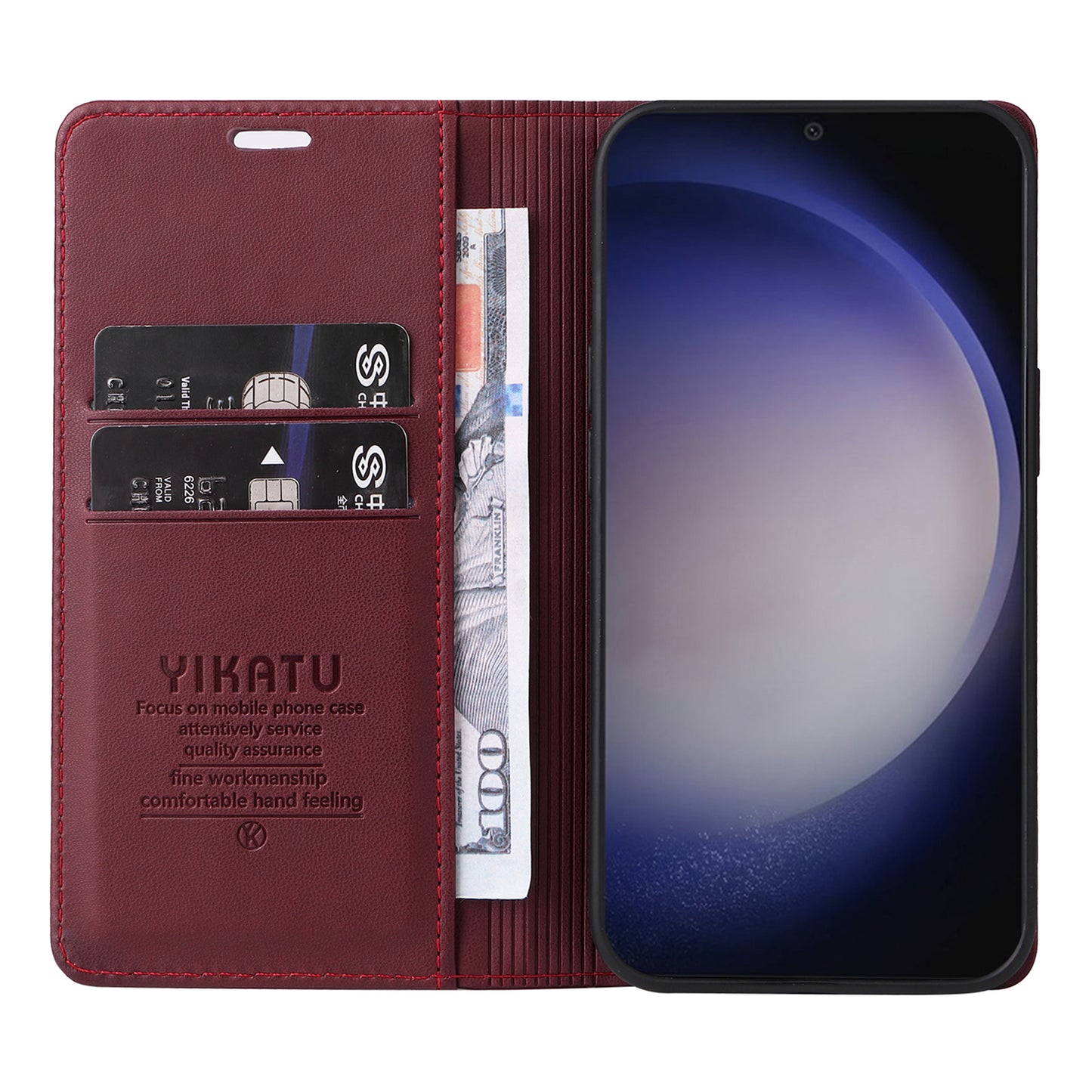 YIKATU YK-001 For Samsung Galaxy S24+ Case Magnetic Auto Closing Leather Phone Cover - Wine Red