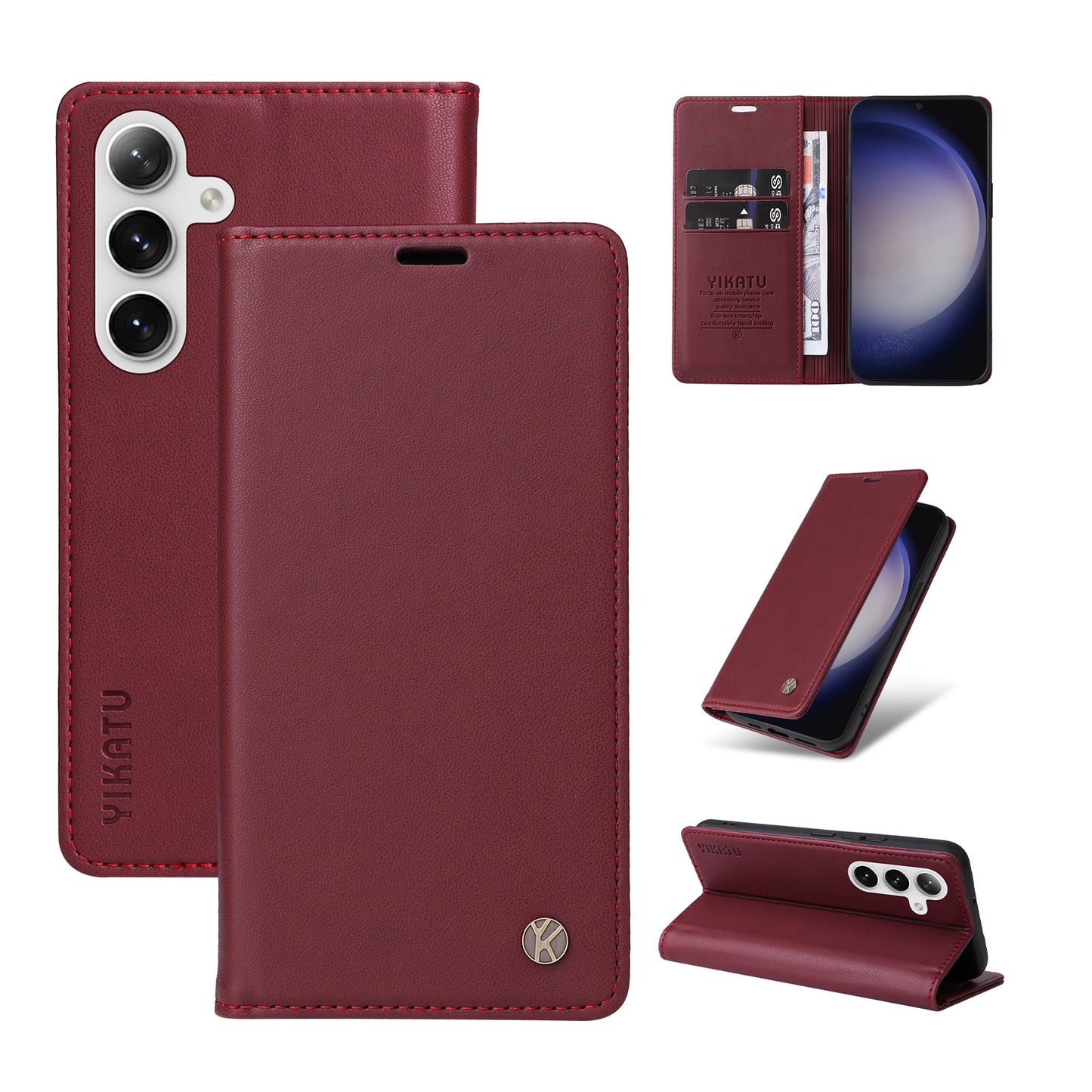 YIKATU YK-001 For Samsung Galaxy S24+ Case Magnetic Auto Closing Leather Phone Cover - Wine Red