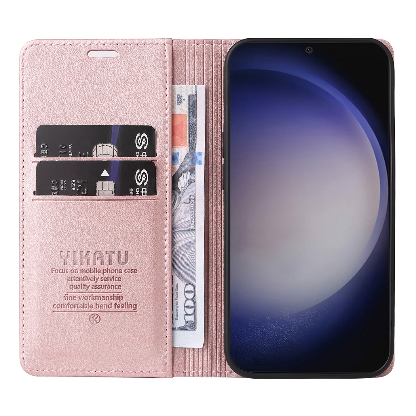 YIKATU YK-001 For Samsung Galaxy S24+ Case Magnetic Auto Closing Leather Phone Cover - Rose Gold