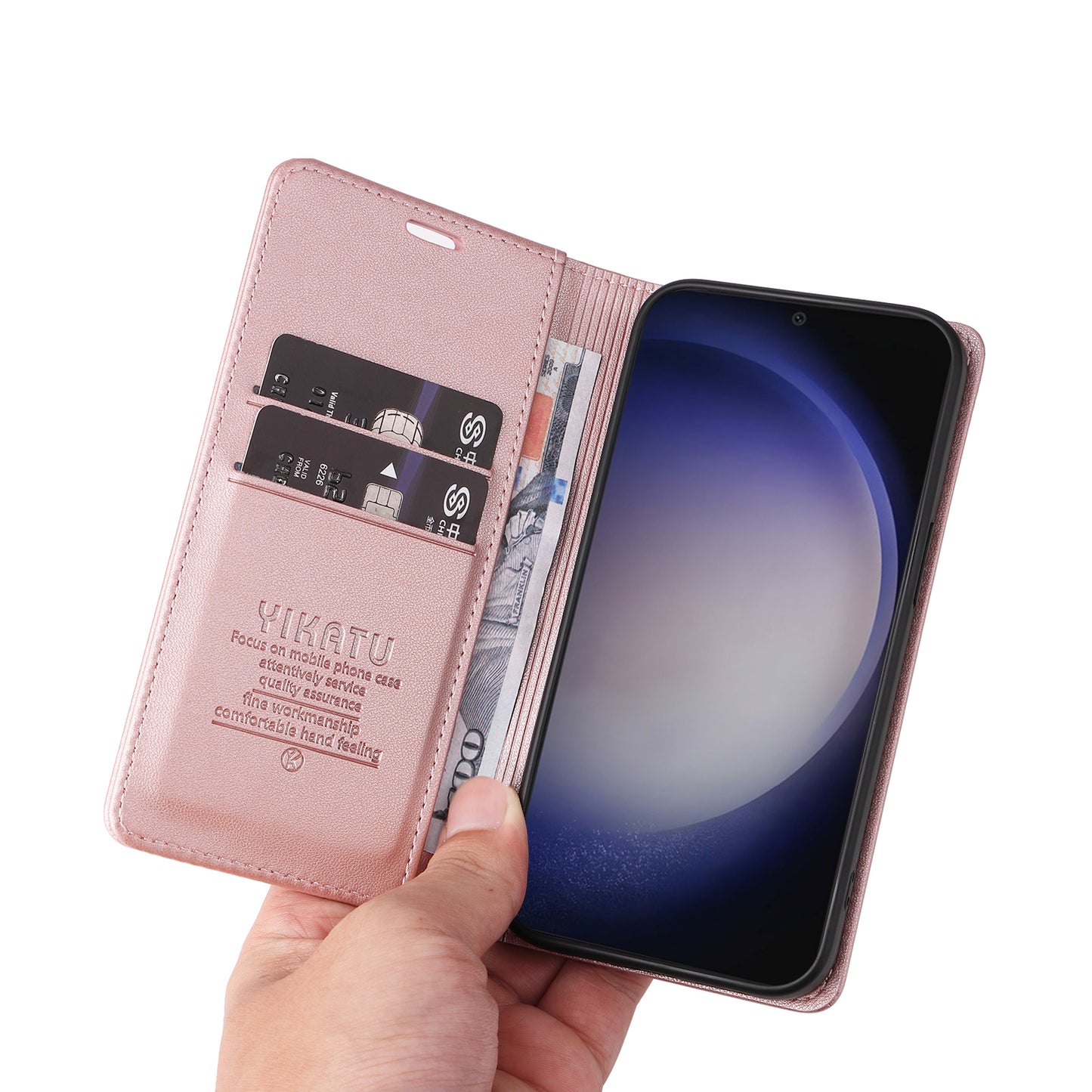 YIKATU YK-001 For Samsung Galaxy S24+ Case Magnetic Auto Closing Leather Phone Cover - Rose Gold