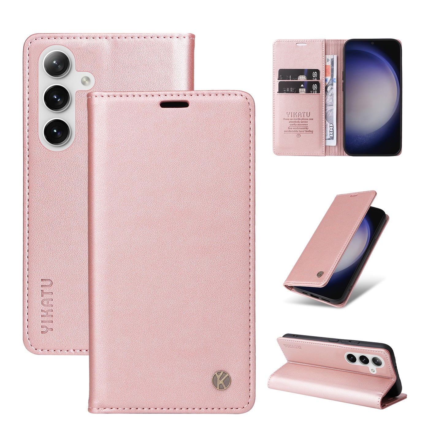 YIKATU YK-001 For Samsung Galaxy S24+ Case Magnetic Auto Closing Leather Phone Cover - Rose Gold