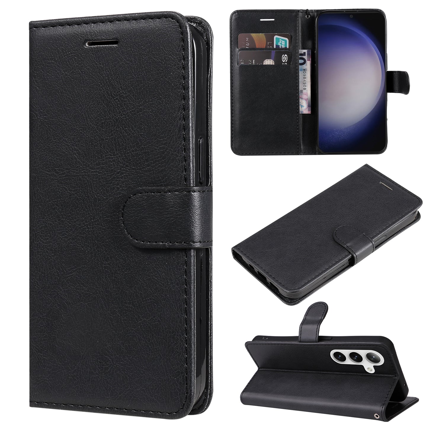 KT Leather Series-2 For Samsung Galaxy S24+ Case Solid Color Leather Phone Wallet Cover - Black