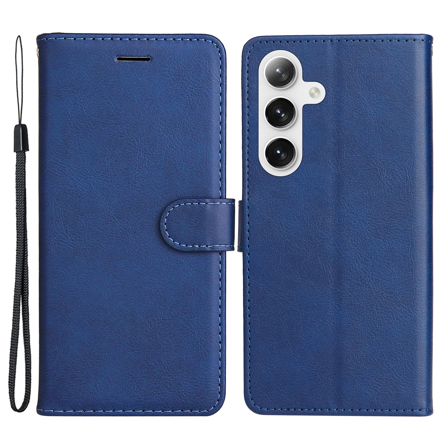 KT Leather Series-2 For Samsung Galaxy S24+ Case Solid Color Leather Phone Wallet Cover - Blue