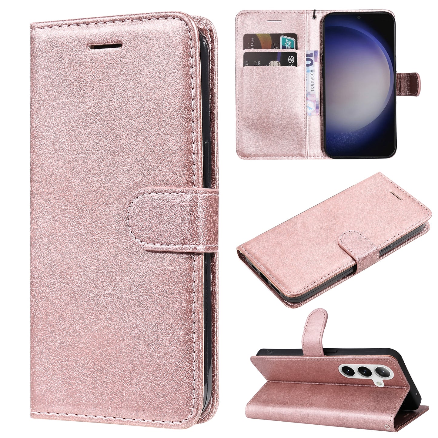 KT Leather Series-2 For Samsung Galaxy S24+ Case Solid Color Leather Phone Wallet Cover - Rose Gold
