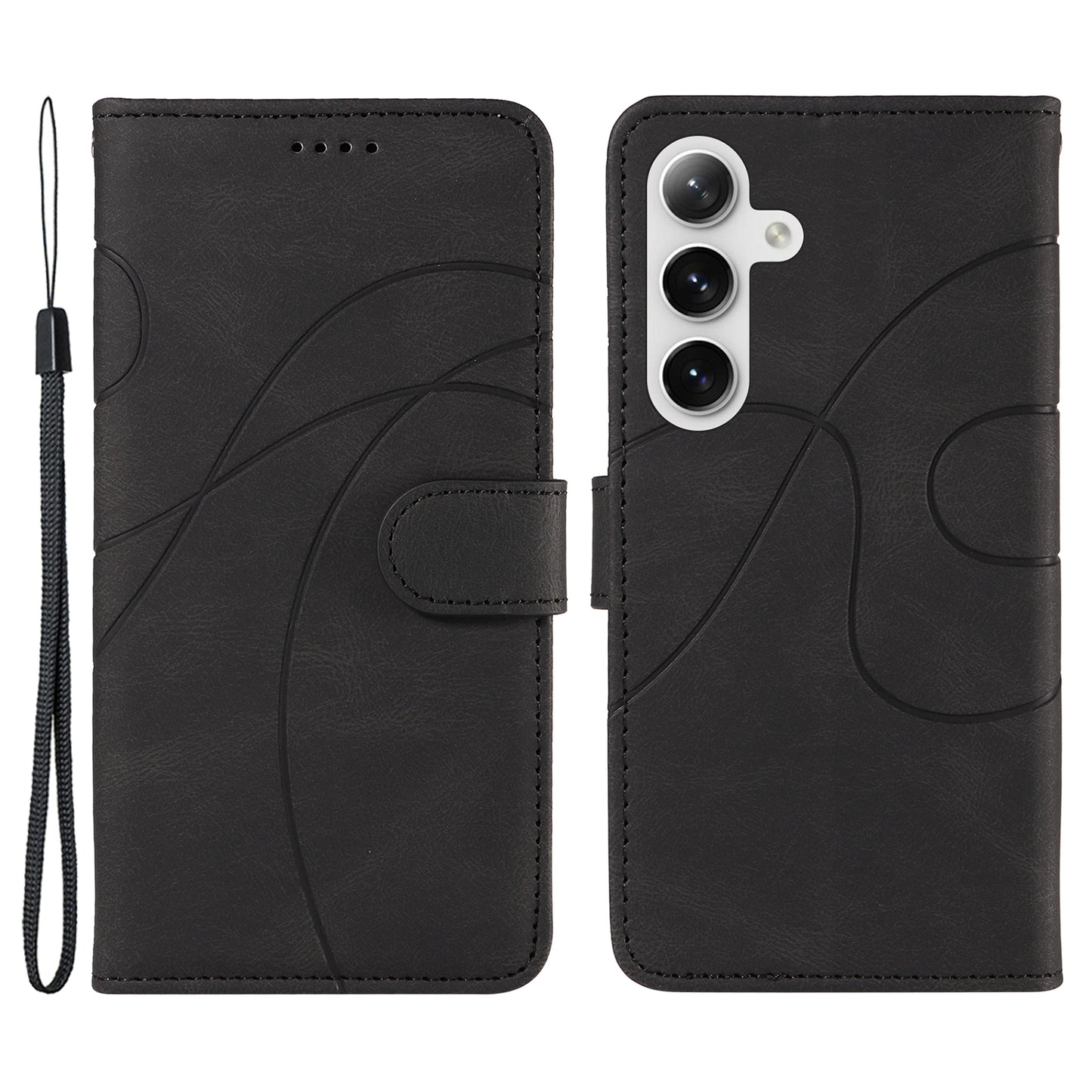 For Samsung Galaxy S24+ Case Imprinted Line Leather Phone Cover with Wallet - Black