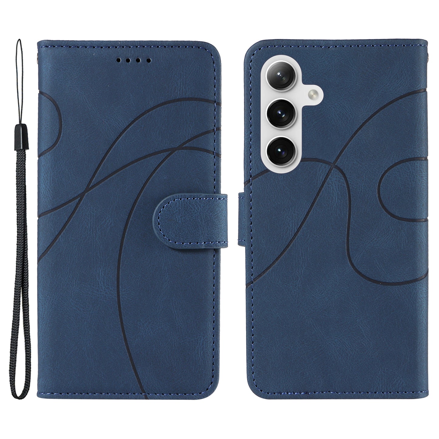 For Samsung Galaxy S24+ Case Imprinted Line Leather Phone Cover with Wallet - Blue