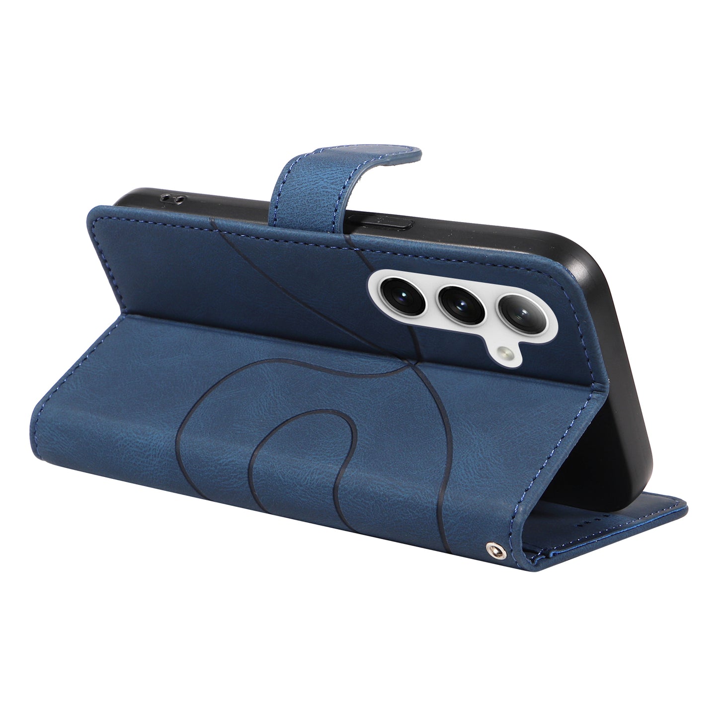 For Samsung Galaxy S24+ Case Imprinted Line Leather Phone Cover with Wallet - Blue