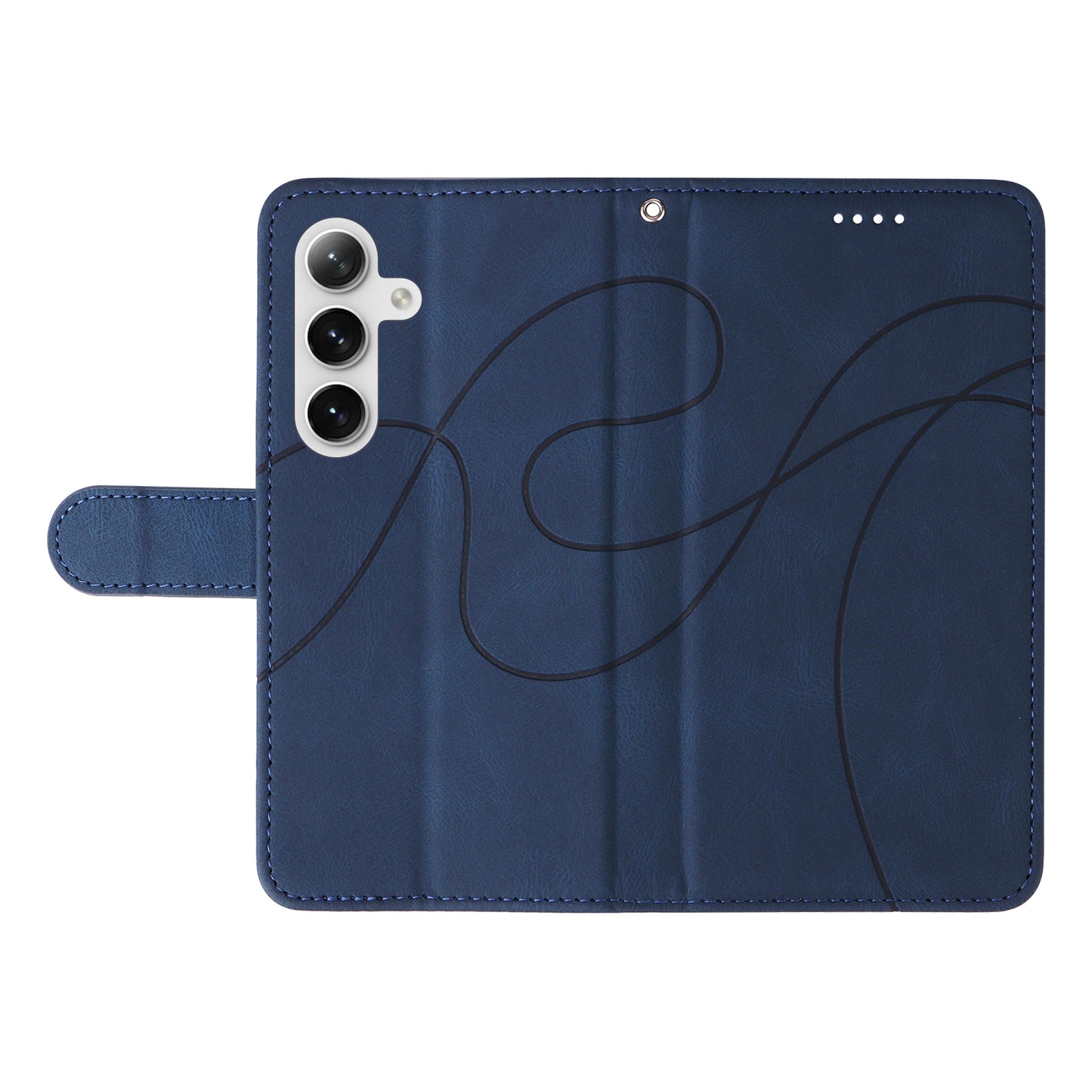 For Samsung Galaxy S24+ Case Imprinted Line Leather Phone Cover with Wallet - Blue