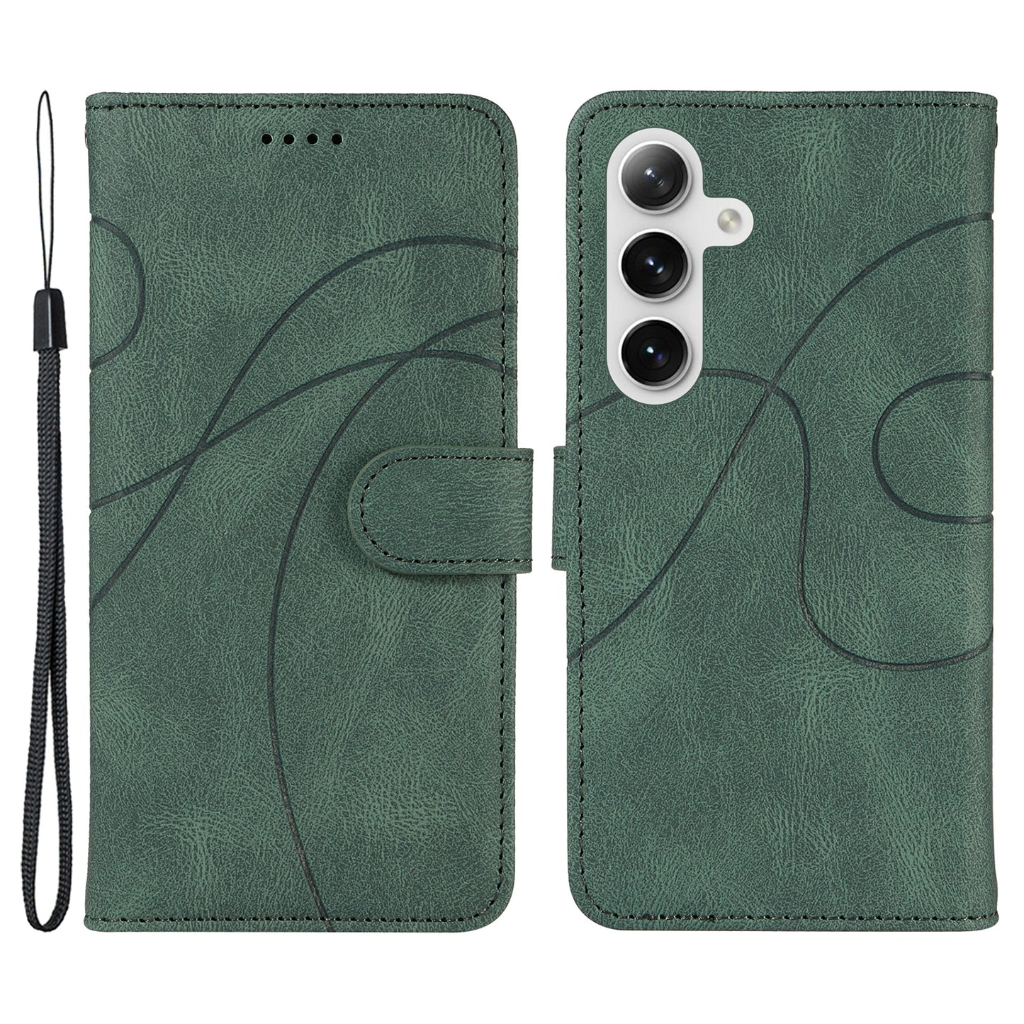 For Samsung Galaxy S24+ Case Imprinted Line Leather Phone Cover with Wallet - Green