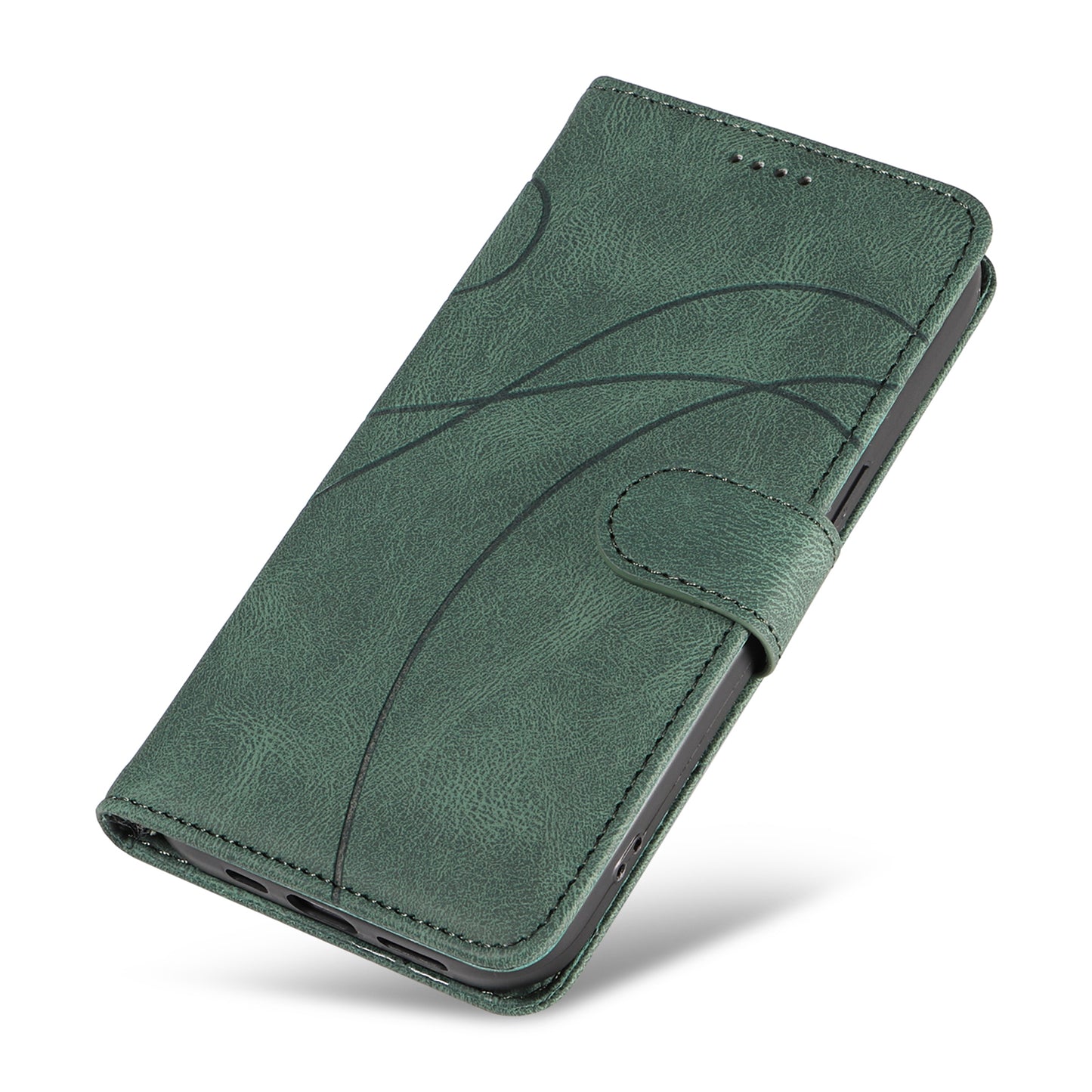 For Samsung Galaxy S24+ Case Imprinted Line Leather Phone Cover with Wallet - Green