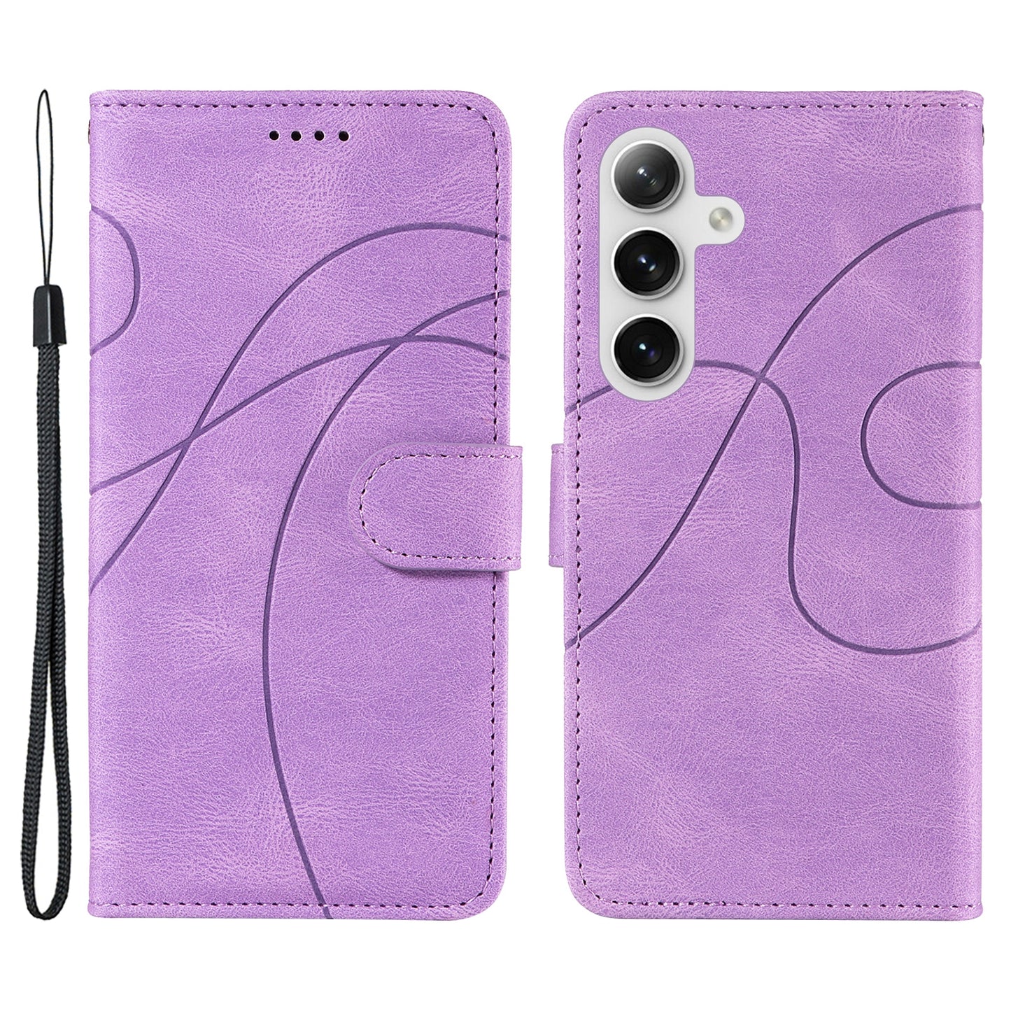 For Samsung Galaxy S24+ Case Imprinted Line Leather Phone Cover with Wallet - Light Purple