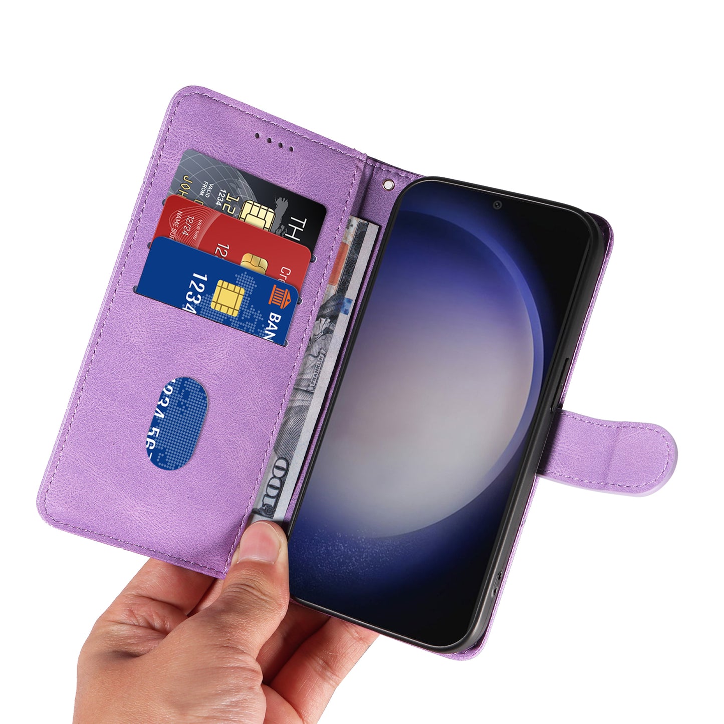 For Samsung Galaxy S24+ Case Imprinted Line Leather Phone Cover with Wallet - Light Purple