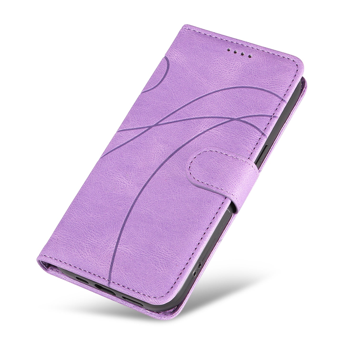 For Samsung Galaxy S24+ Case Imprinted Line Leather Phone Cover with Wallet - Light Purple