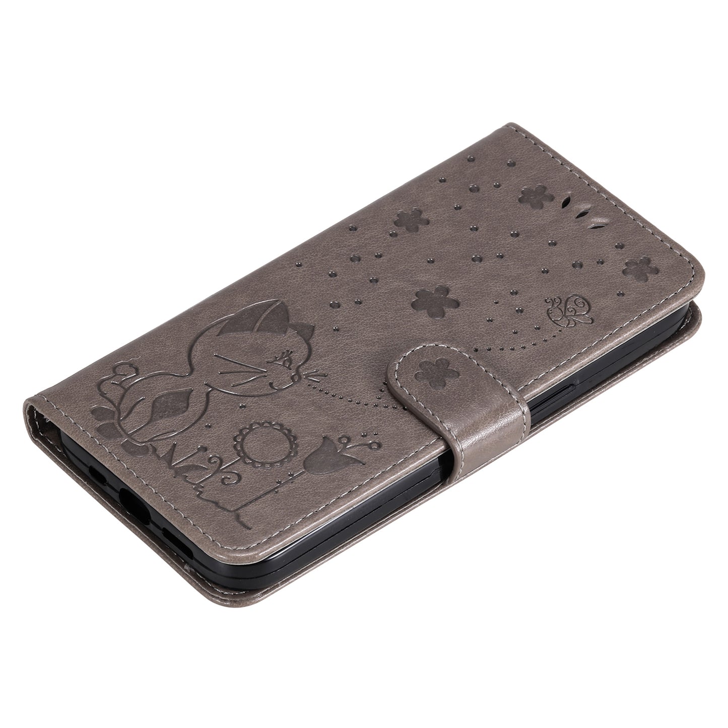 KT Imprinting Flower Series-4 For Samsung Galaxy S24+ Case Cat Imprinted Wallet Phone Cover - Grey