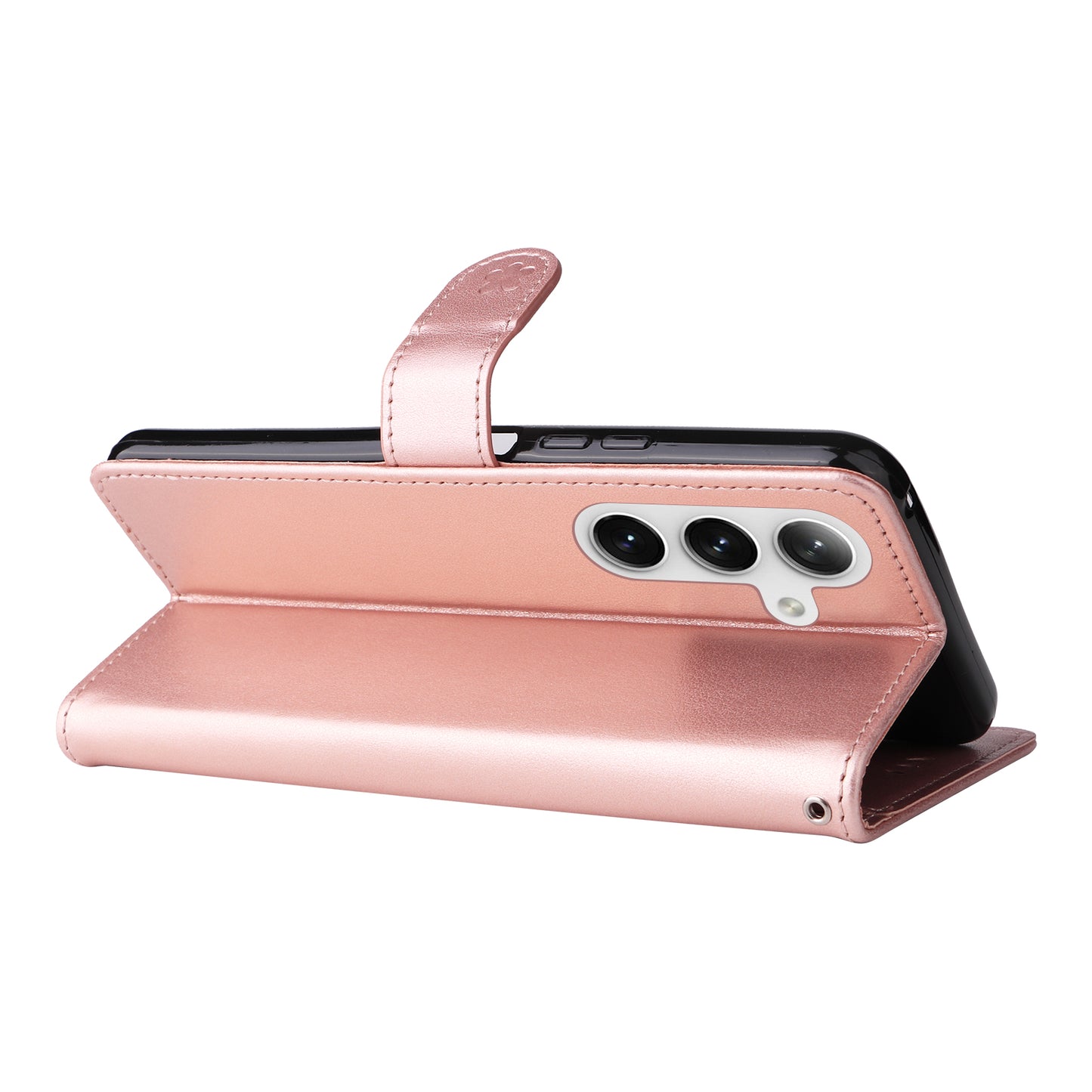 KT Imprinting Flower Series-4 For Samsung Galaxy S24+ Case Cat Imprinted Wallet Phone Cover - Rose Gold