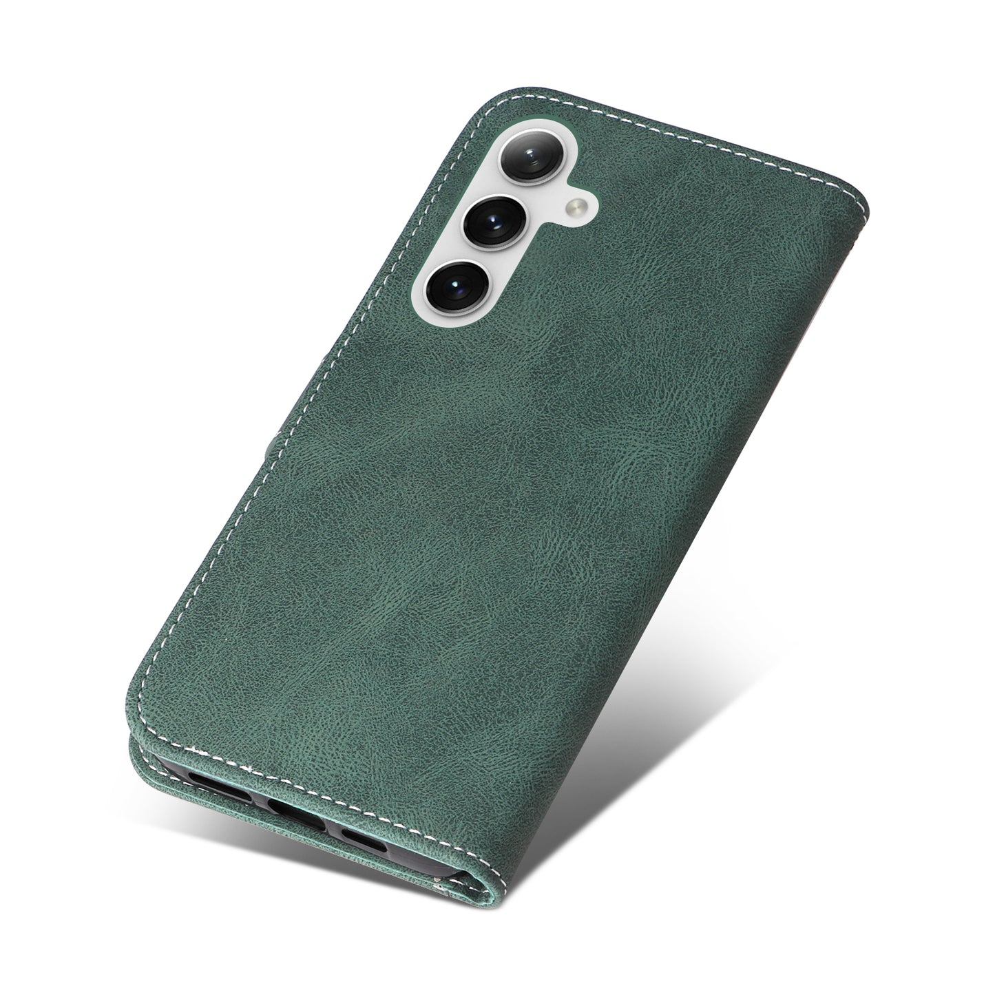 For Samsung Galaxy S24+ Case Three-color Splicing Wallet Phone Cover with Strap - Green