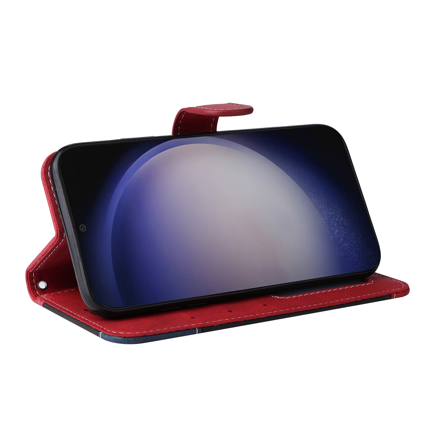 For Samsung Galaxy S24+ Case Three-color Splicing Wallet Phone Cover with Strap - Red