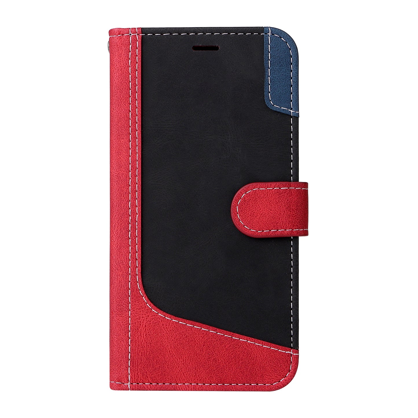 For Samsung Galaxy S24+ Case Three-color Splicing Wallet Phone Cover with Strap - Red